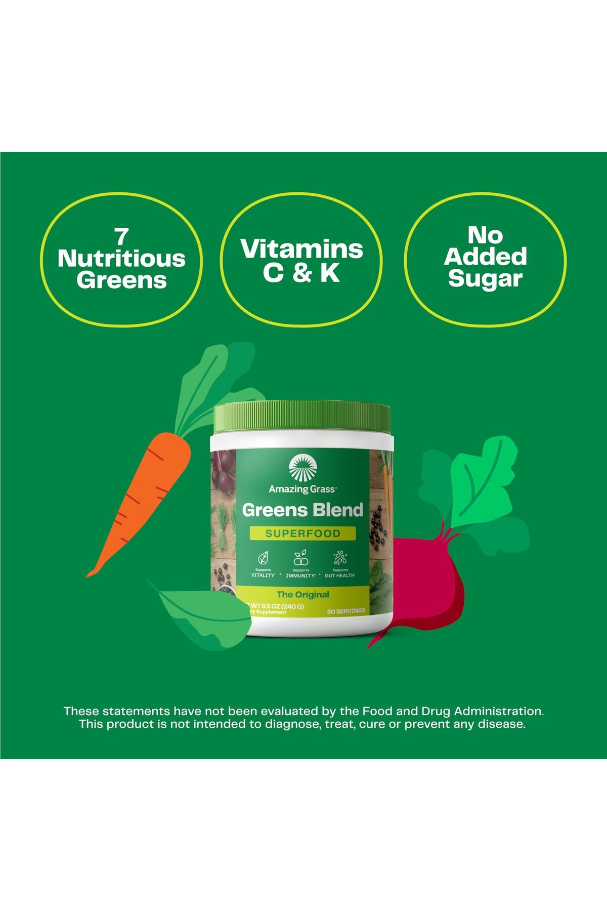Amazing Grass-Greens Blend Powder: Organic Spirulina, Chlorella, Beet Root, Enzymes, Probiotics, 30 Servings 2
