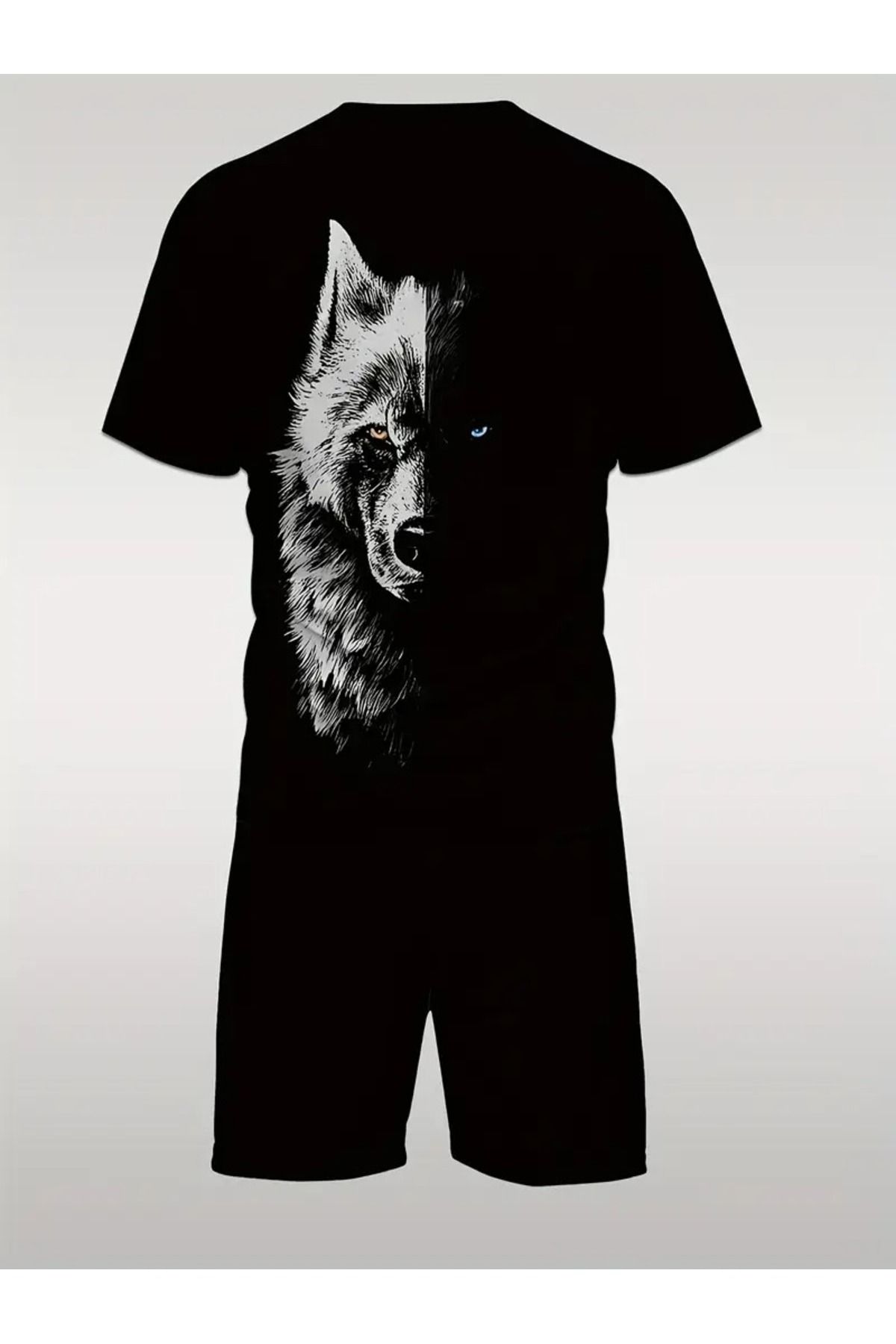 NoVibe-Unisex Wolf Wolf Printed Oversize 100% Cotton T-Shirt Shorts Set 2