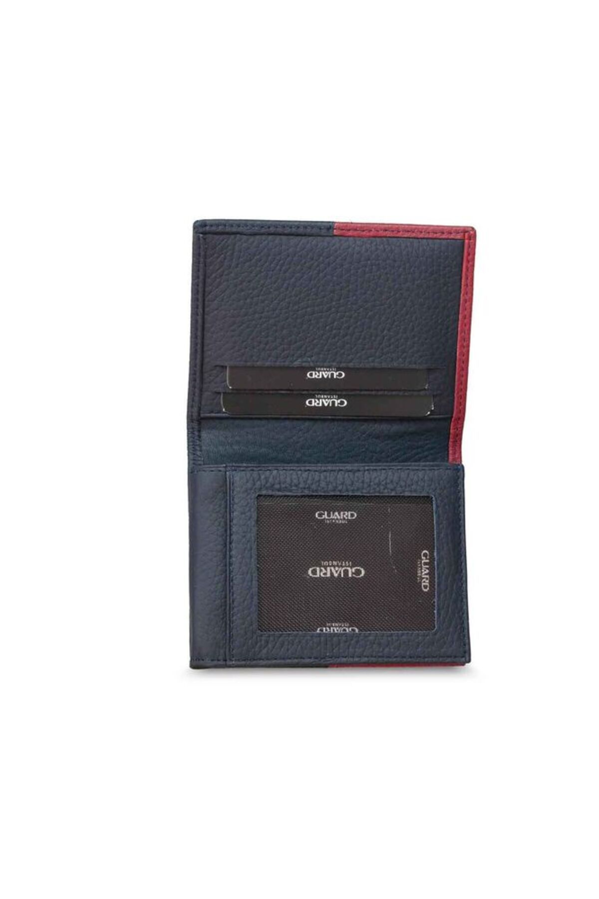 GUARD-Matte Navy Blue/Red Genuine Leather Men's Wallet P1334 2