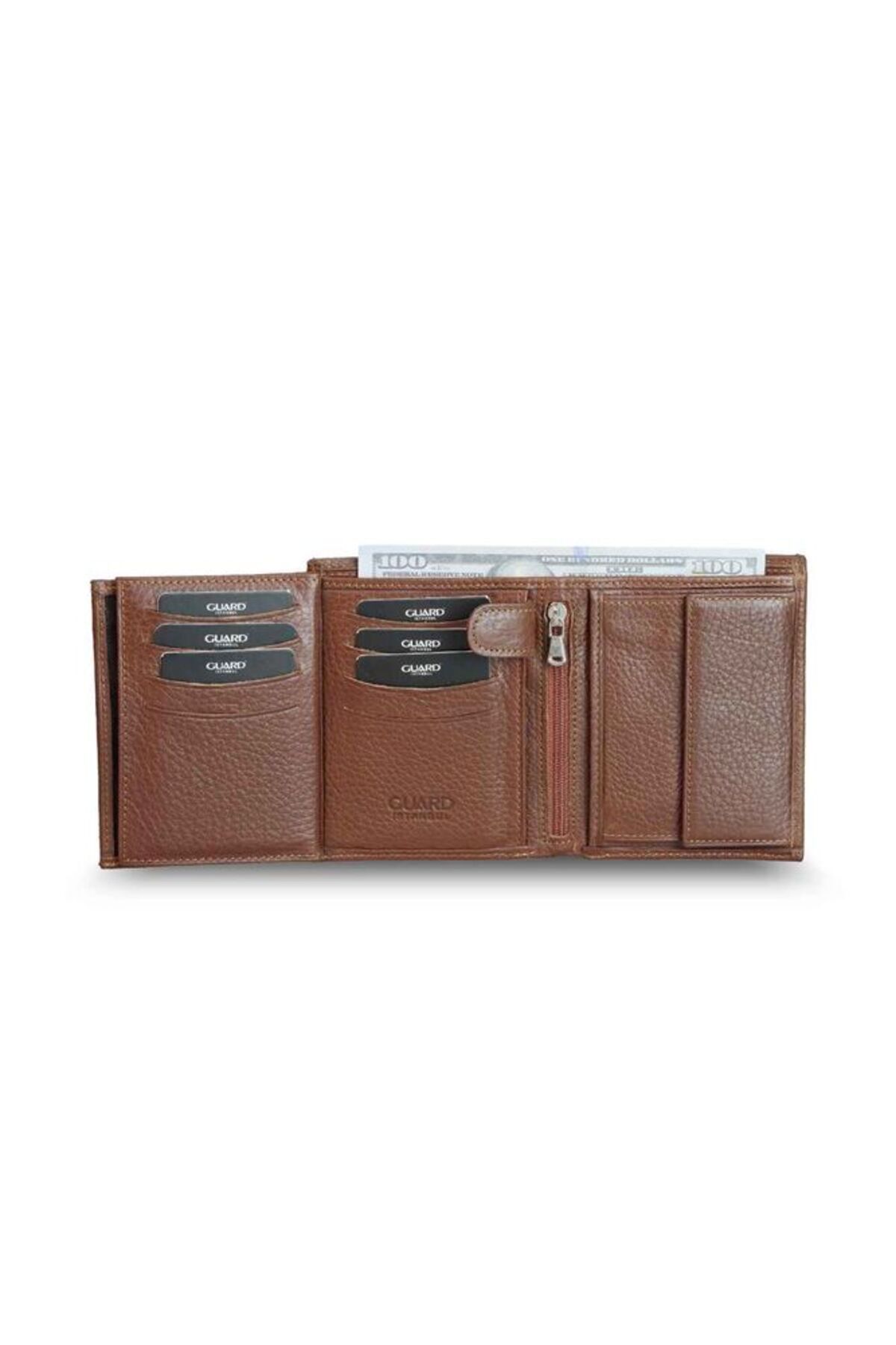 GUARD-Multi-Compartment Vertical Tan Genuine Leather Men's Wallet P67 3