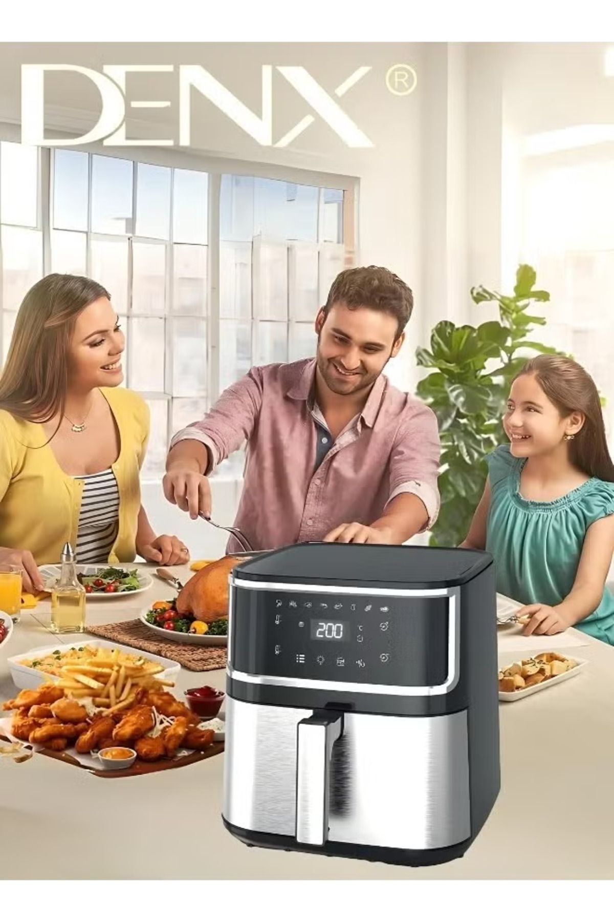 Denx-Healthy Air Fryer Without Oil For Fry/Grill/Bake/Roast Capacity 8 Liters Power 1800 Watts - Black 2