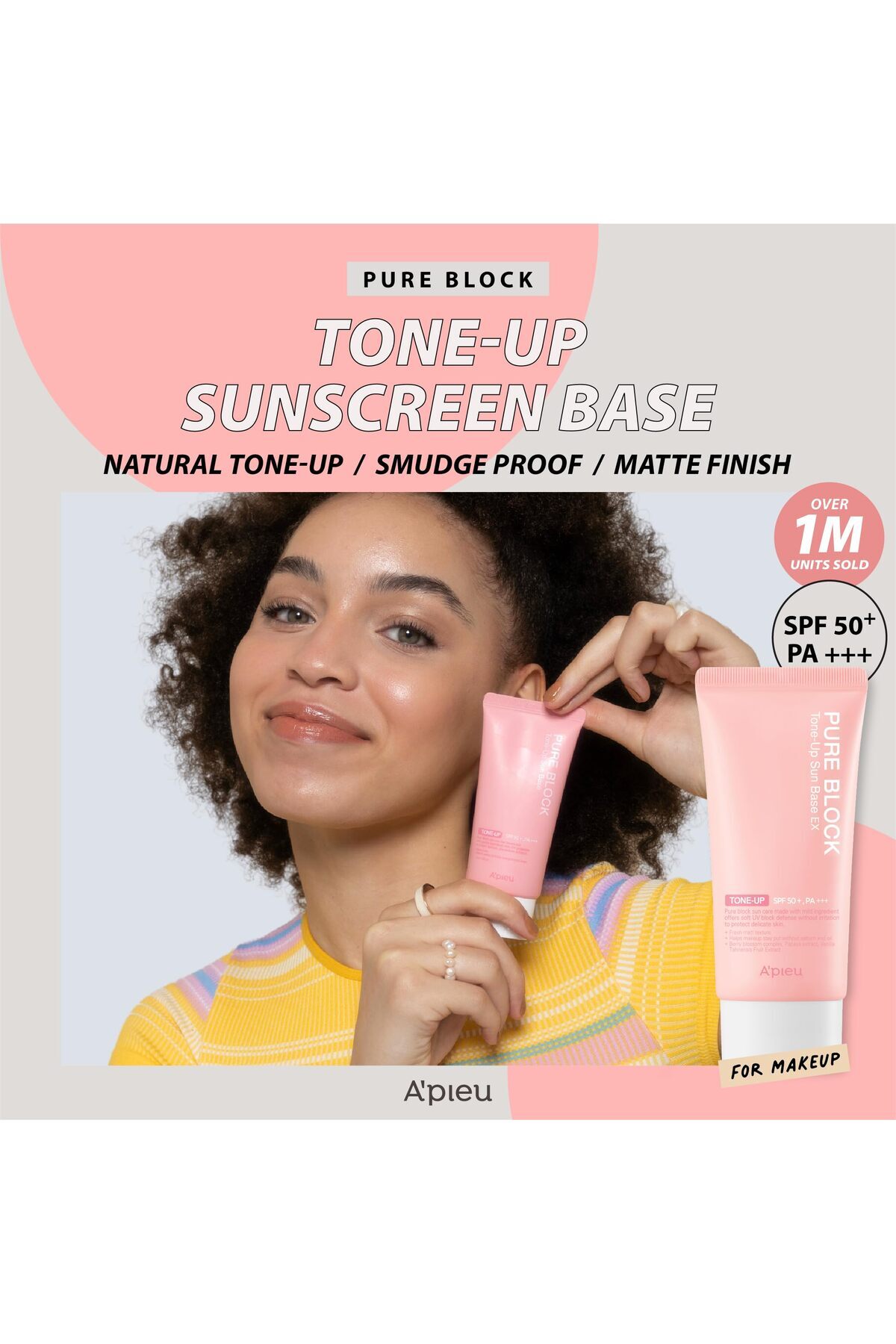 A'PIEU-Pure Block Tone Up Sunscreen SPF50+/PA+++ 50ml | Reef Safe Korean Makeup Base 2