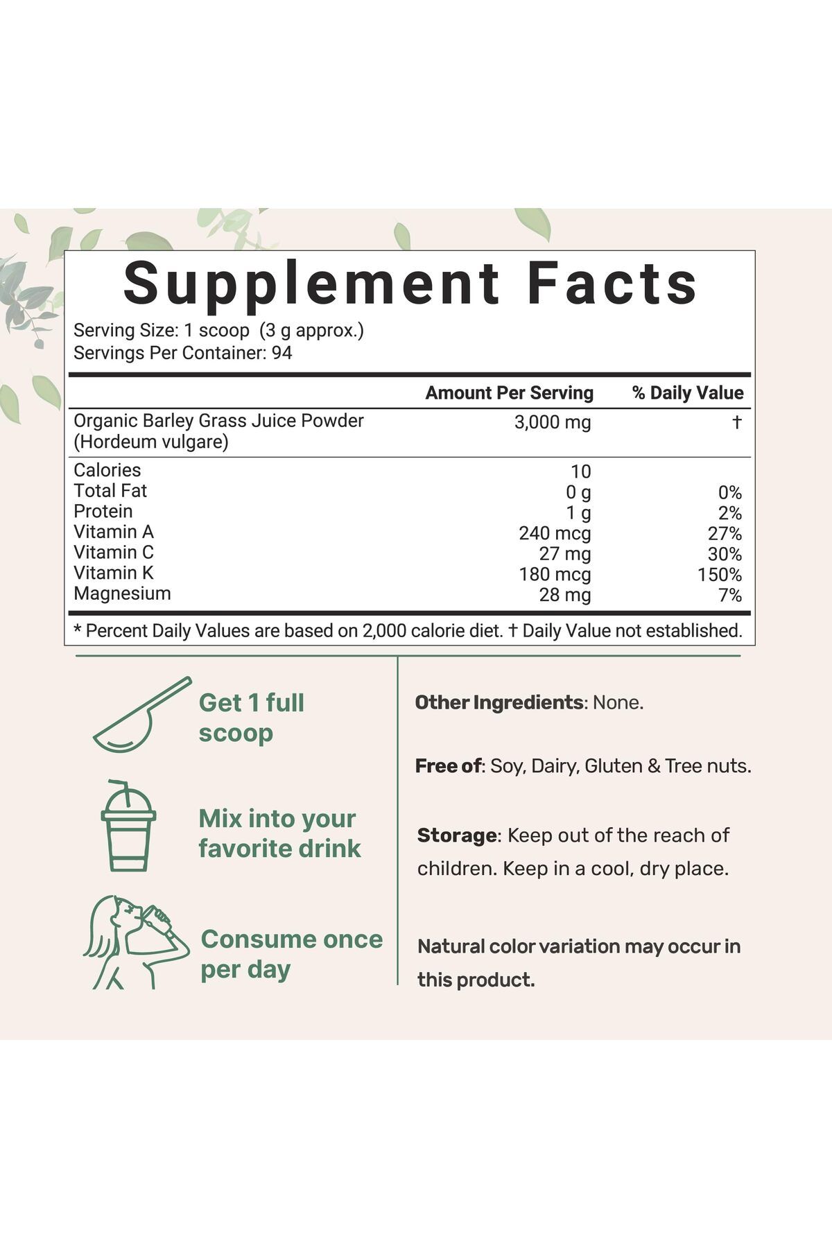 Micro ingredients-Organic Barley Grass Juice Powder, 10oz, Cold Pressed, US Grown, Rich in Nutrients, Vegan 2