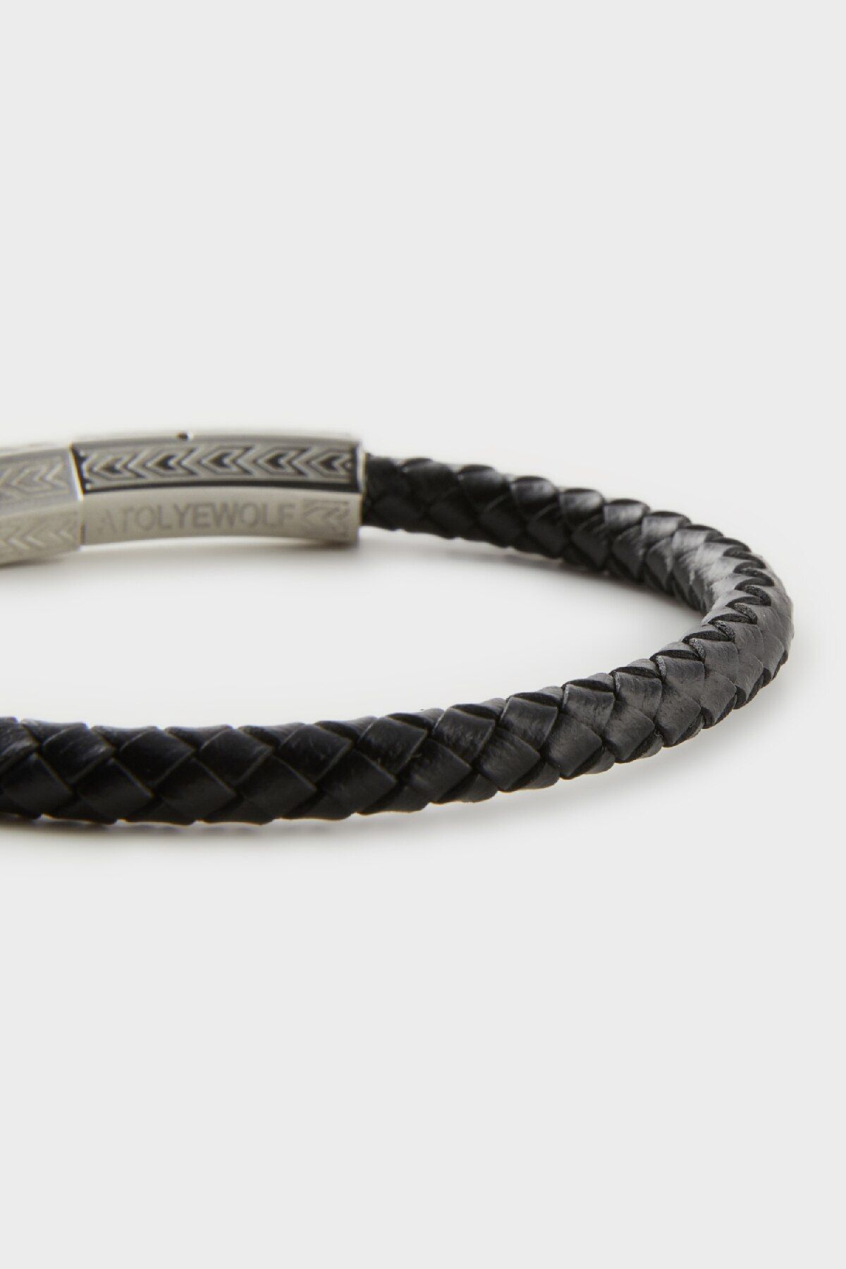 DeFacto-Men's Black Leather Steel Bracelet Atolyewolf X Defacto E6178Axns 5