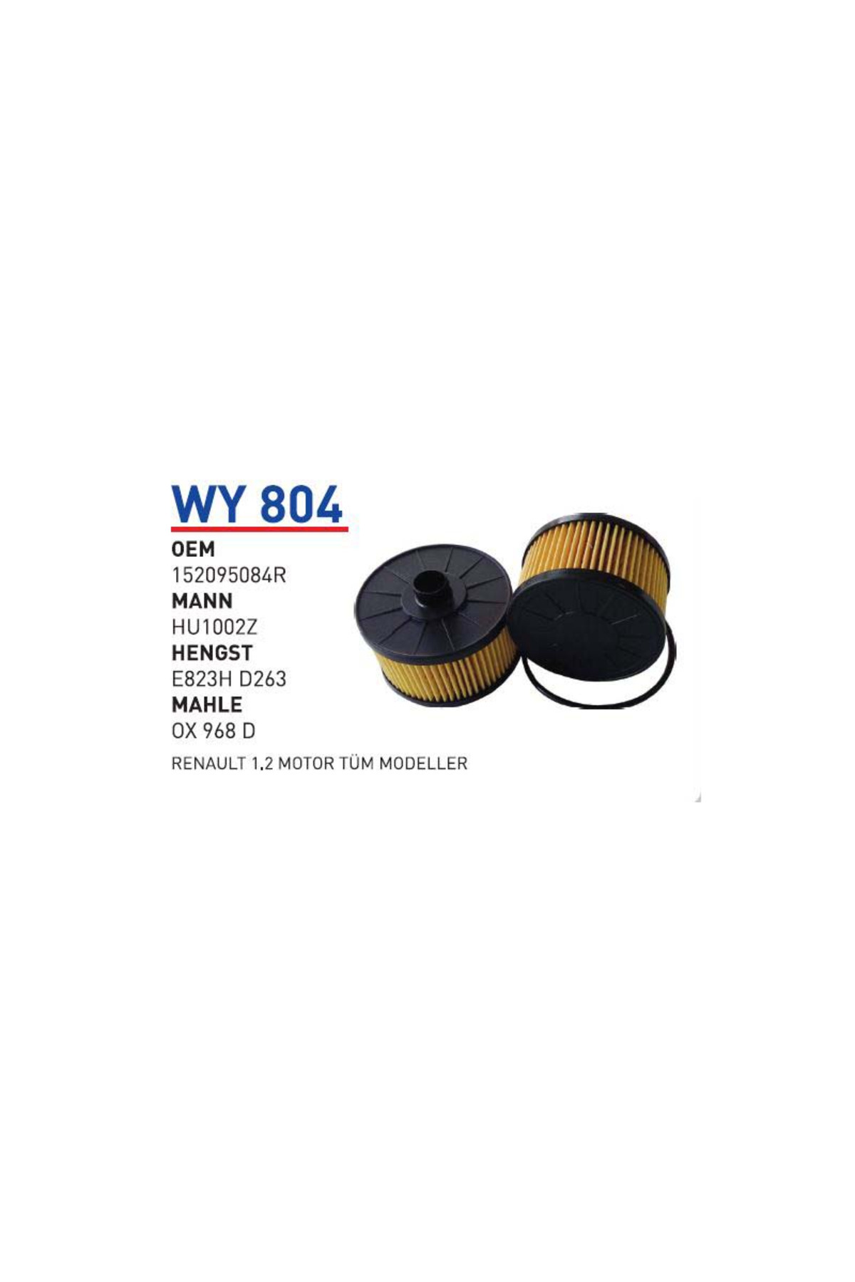 WUNDER Wy804 Oem 152095084R Renault clio IV kangoo megane III Otomobil yağ filtre oil filter