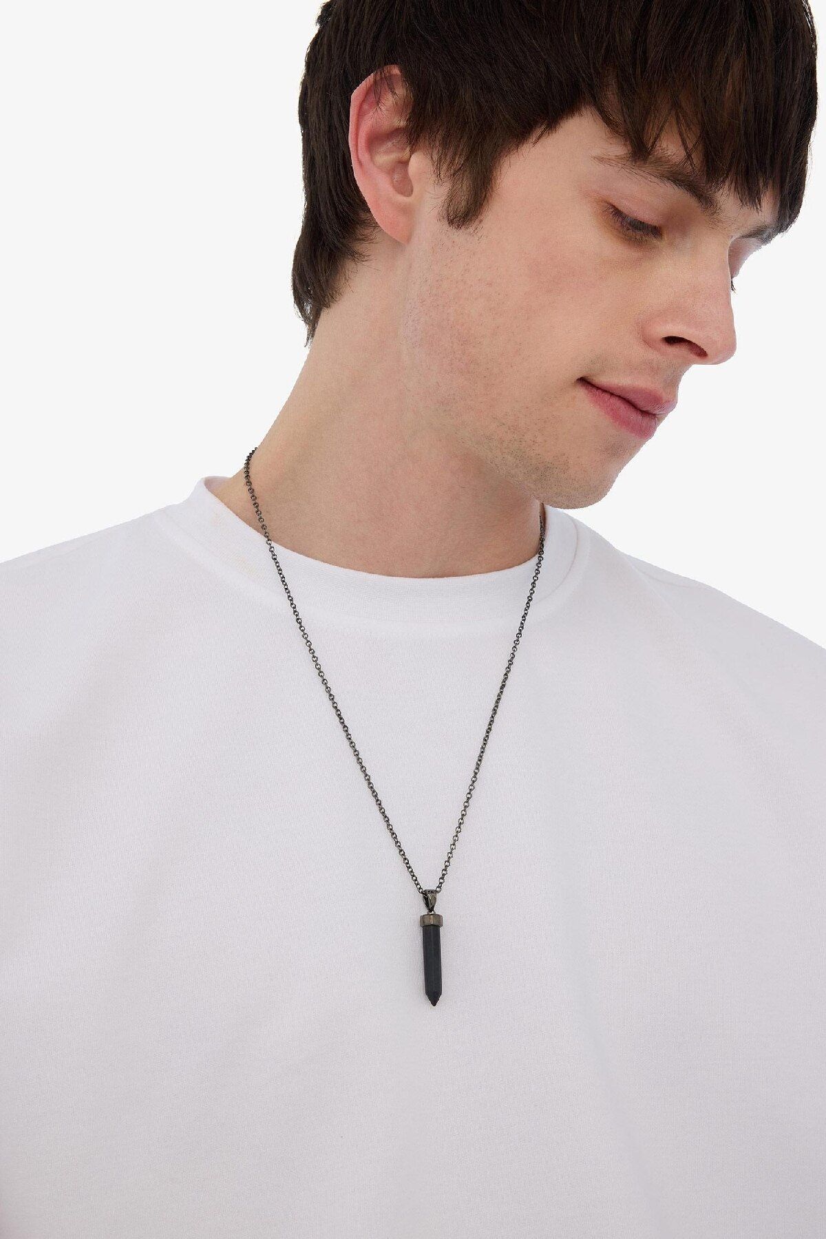 DeFacto-Unisex Onyx Steel Piece and Steel Chain Necklace E6296Axns 2