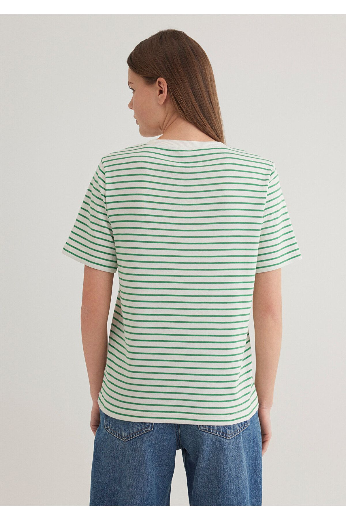 Mavi-Logo Printed Striped Green T-Shirt Regular Fit 1612224 -85520 6