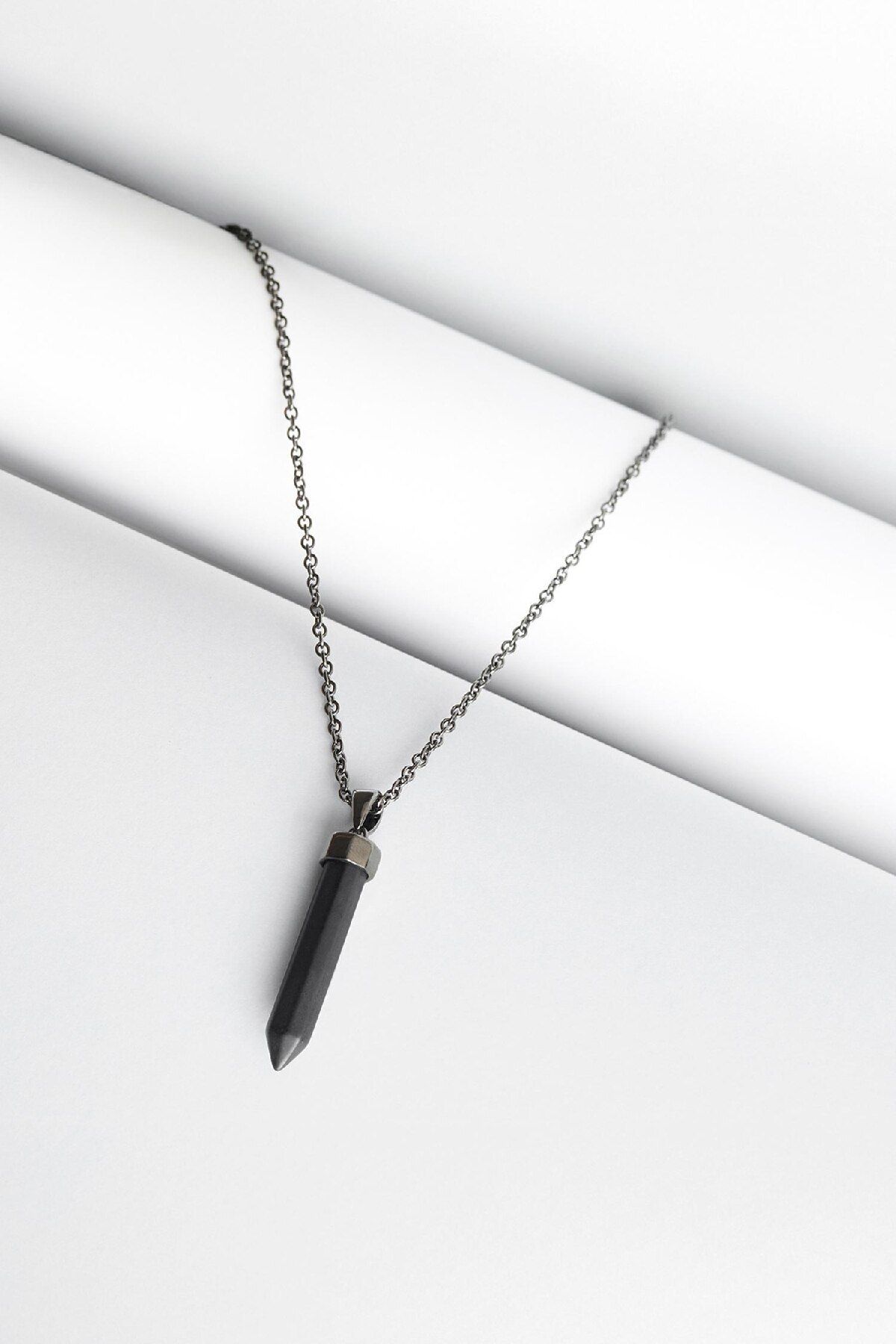 DeFacto-Unisex Onyx Steel Piece and Steel Chain Necklace E6296Axns 1