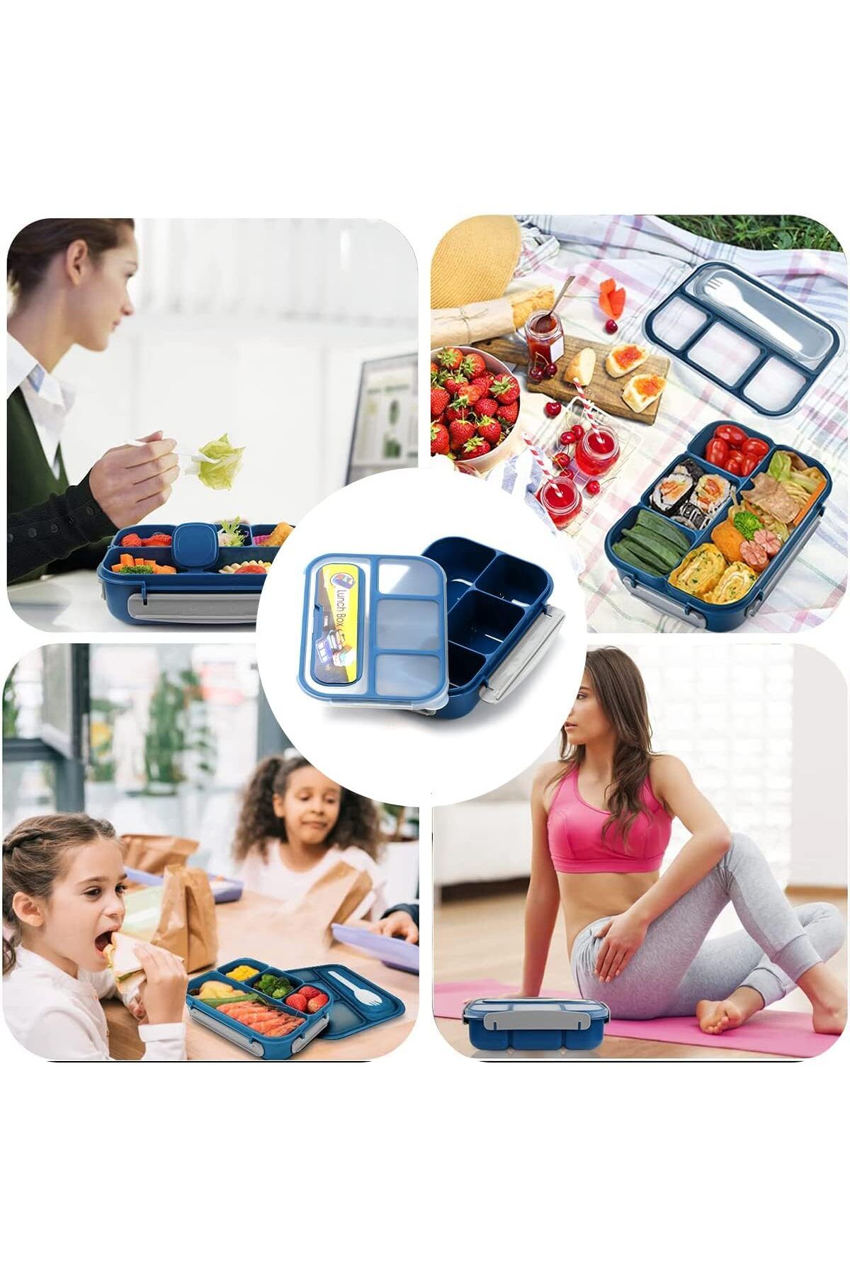 fulina-Lunch Box , 27pcs Leak-Proof with Spoon and Fork, 1300ml 4 Compartments,for Adults, Kids 2