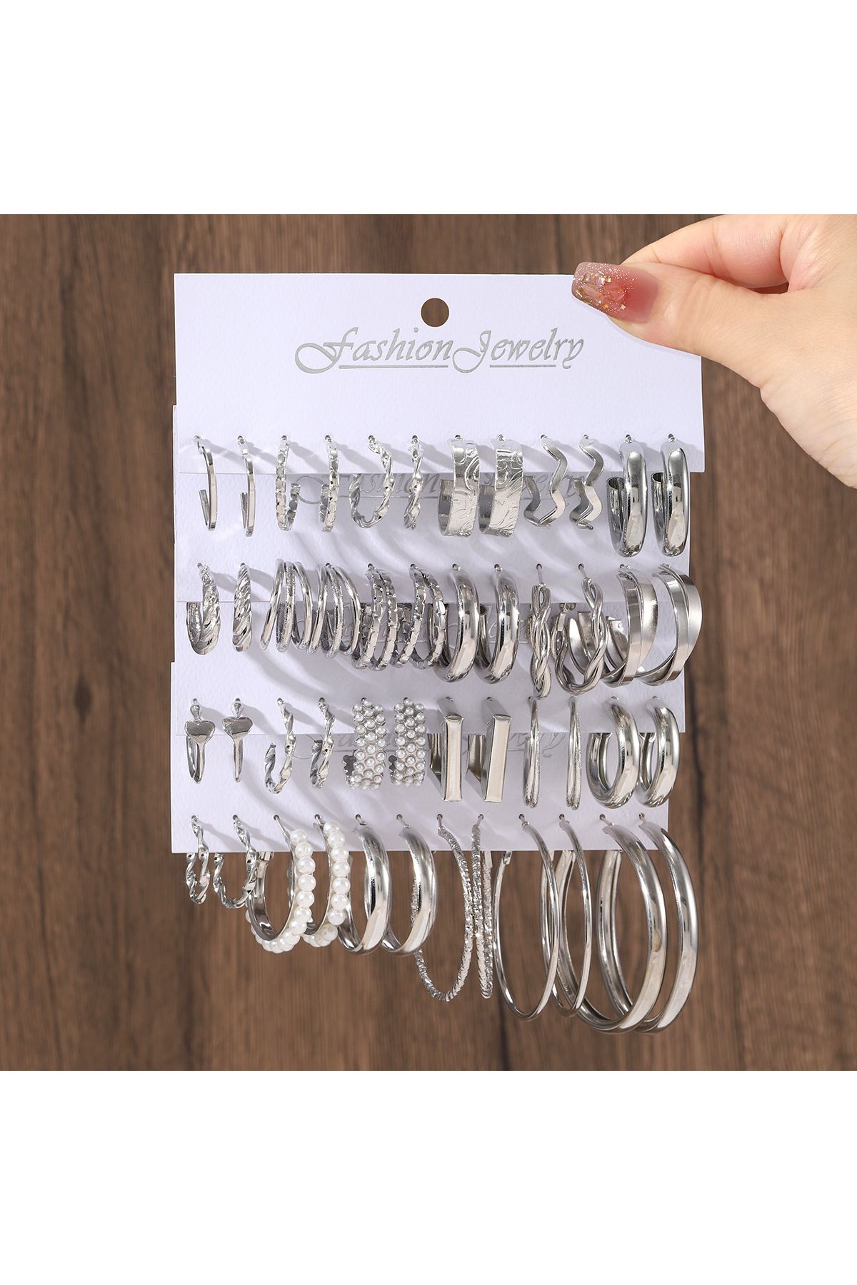 Choice-Silver Color 24 Pairs Fashion Creative Big Circular Hoop Earrings Trendy Aesthetic Imitation Pearl E 1