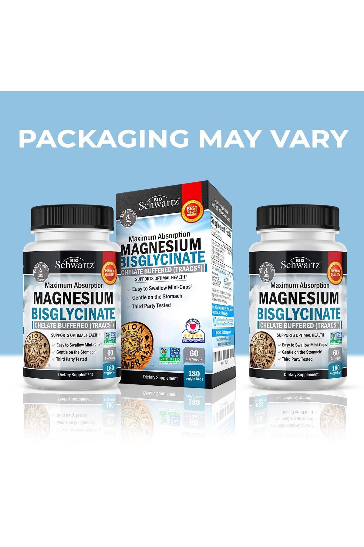 BioSchwartz-Magnesium Bisglycinate Chelate - No-Laxative, Max Absorption, Energy & Bone Support, Non-GMO, 180ct 3