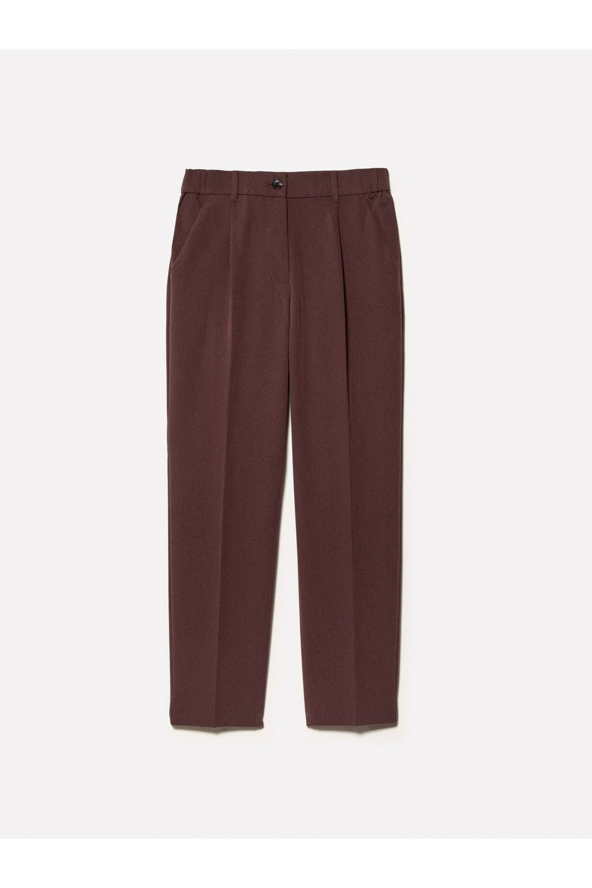 Sisley-Women's Dark Brown Viscose Blended Elastic Waist Trousers 2