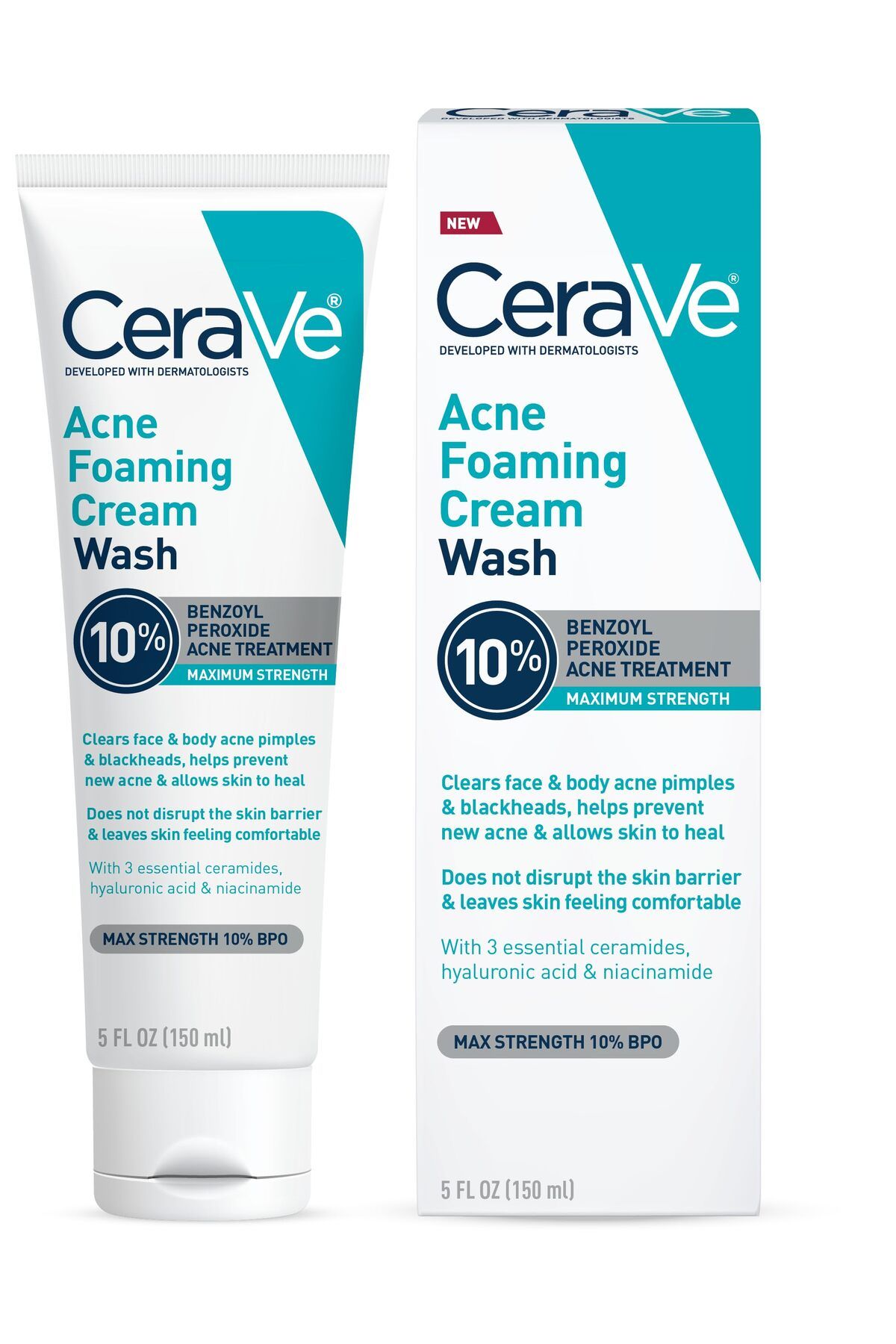CeraVe-Acne Foaming Cream Wash with 10% Benzoyl Peroxide, Hyaluronic Acid, Niacinamide, 5 Oz 1