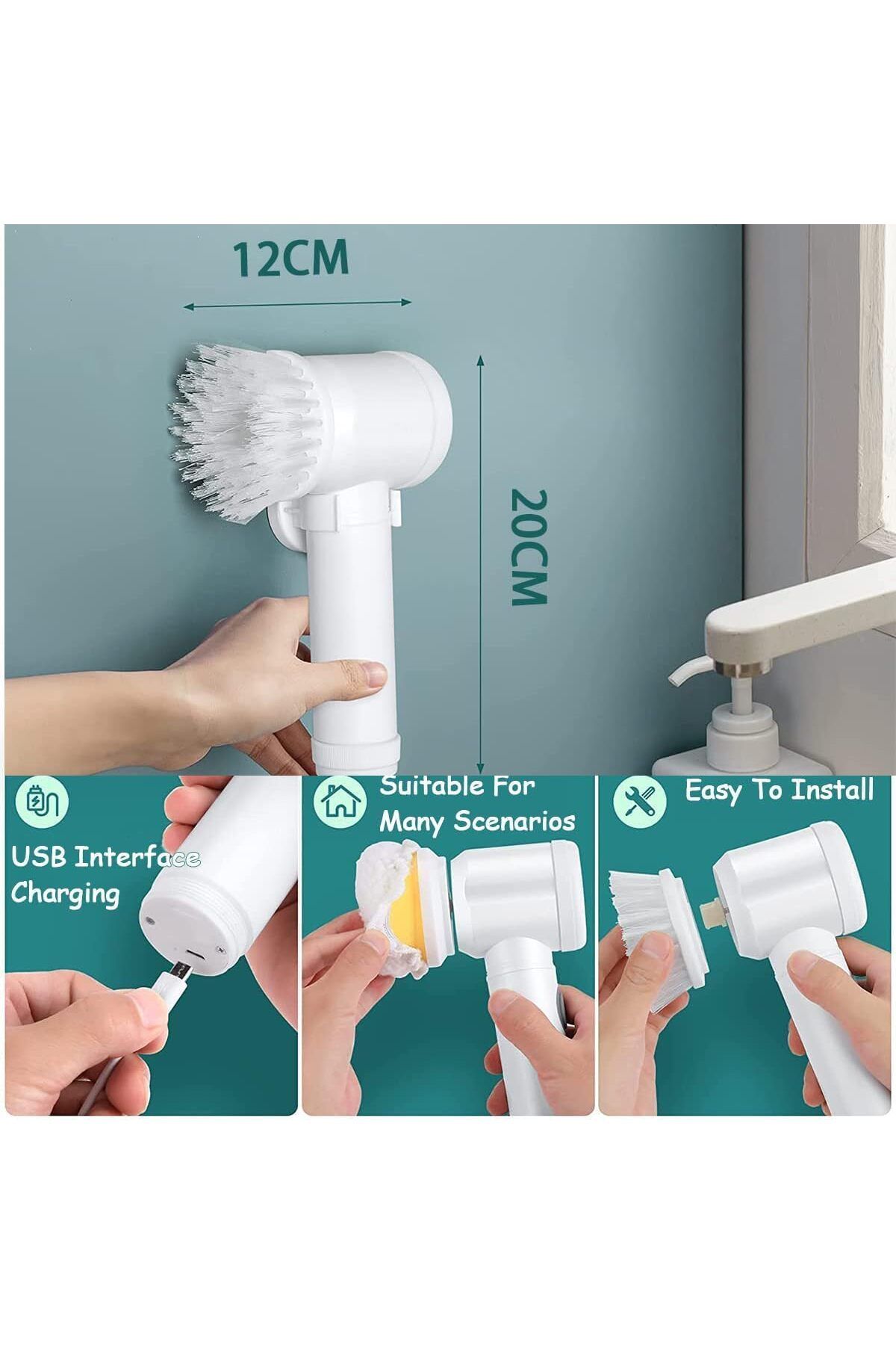 COOYA-Electric Spin Scrubber, Rechargeable Cleaning Brush with 3 Brush Heads for Bathroom, Kitchen 3