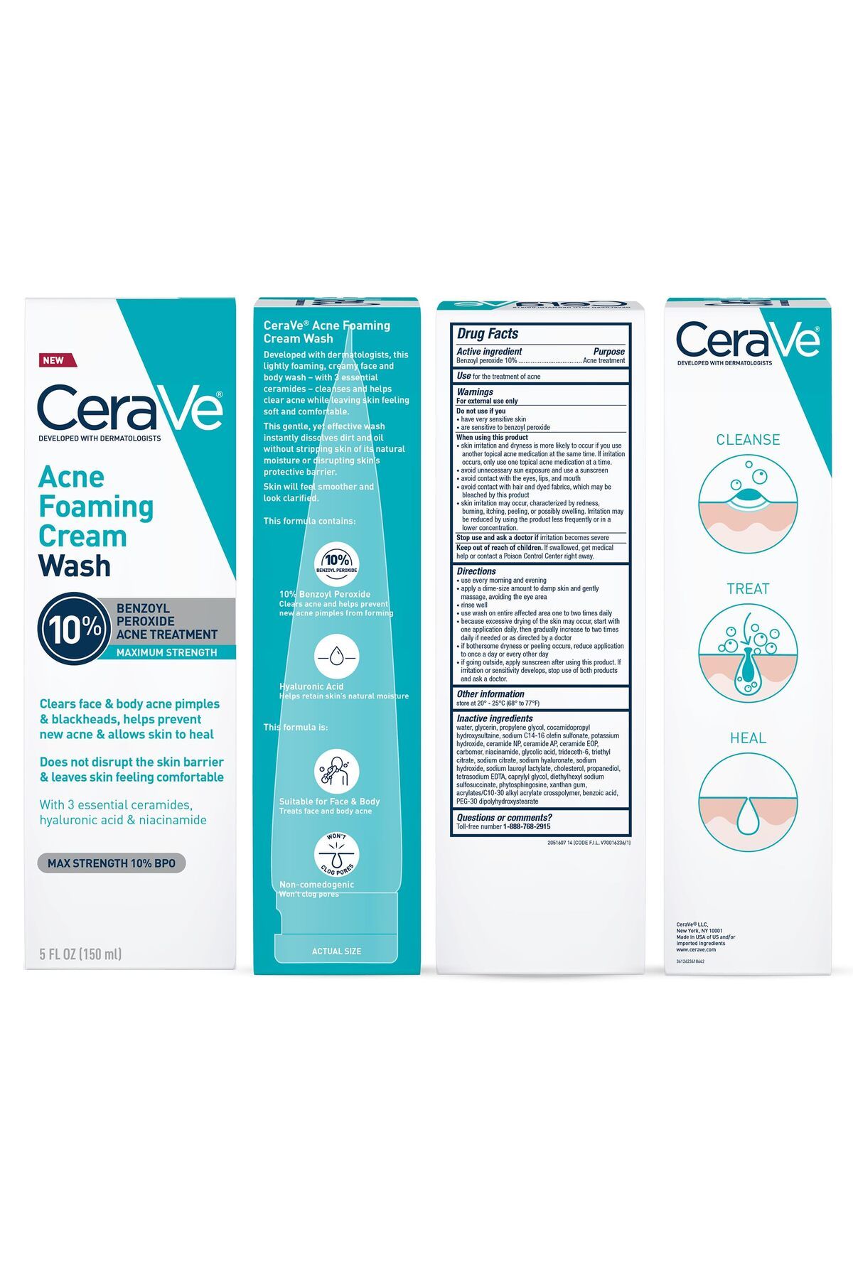CeraVe-Acne Foaming Cream Wash with 10% Benzoyl Peroxide, Hyaluronic Acid, Niacinamide, 5 Oz 8