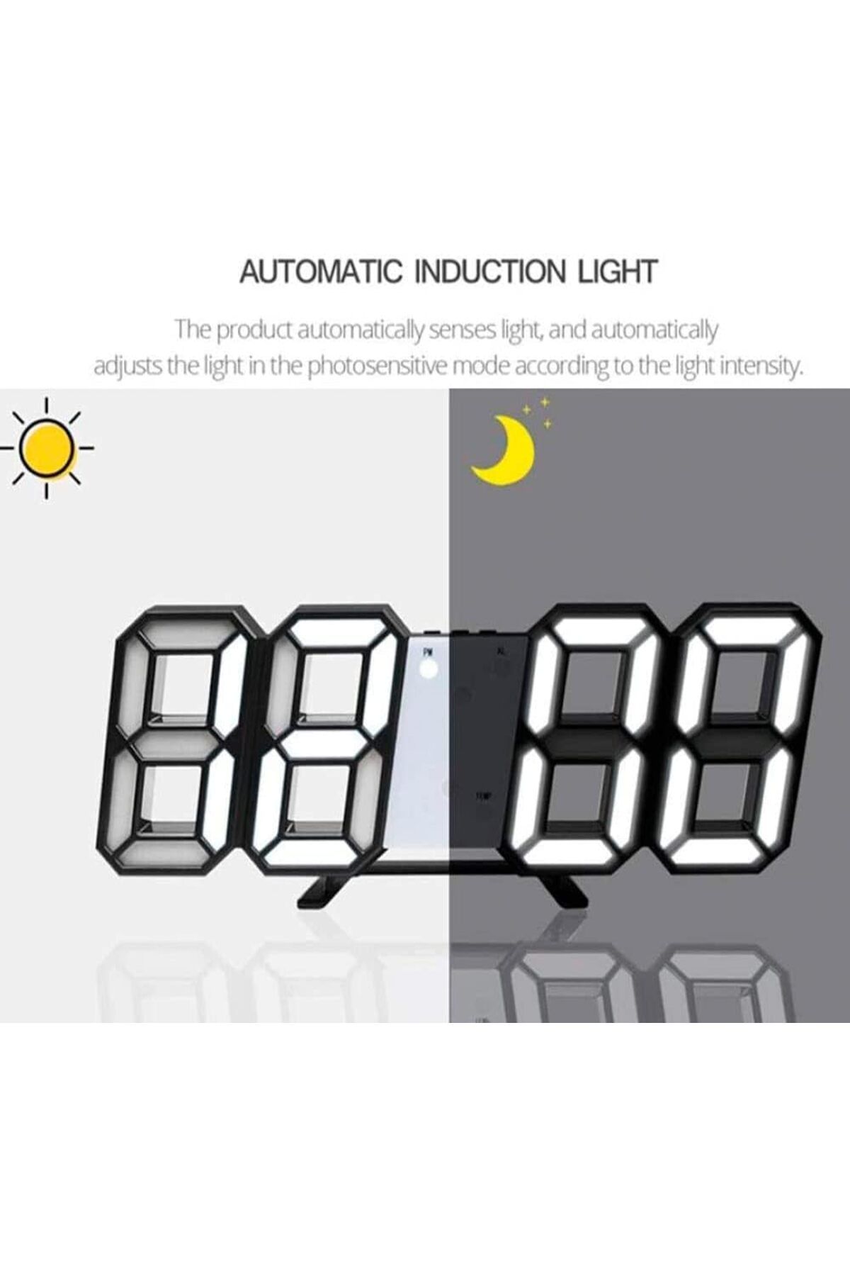 COOYA-3D Digital Alarm Clock, LED with Brightness Adjustable, USB Charging and 12/24 Hour Display 5