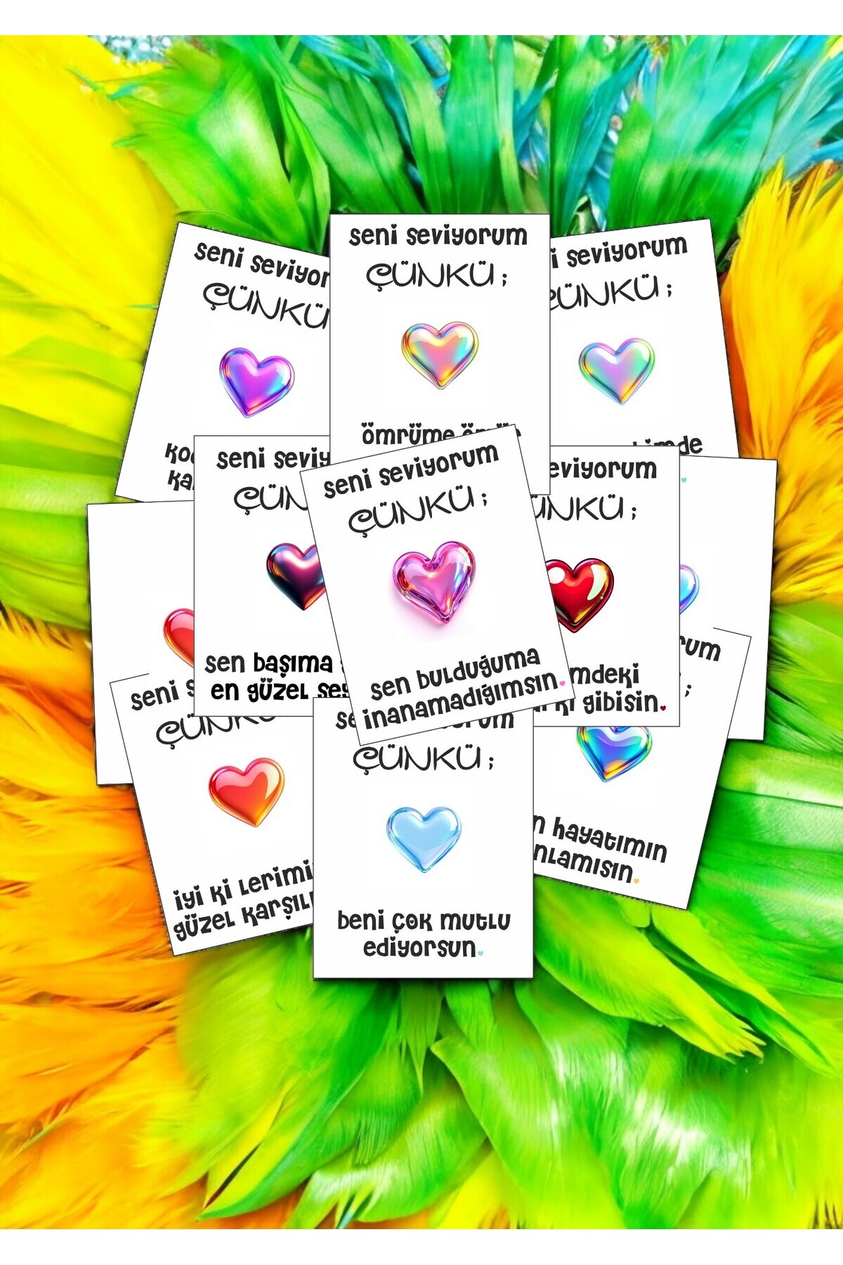 design z by zaggo 12 adet "Seni seviyorum çünkü" Sevgiliye Güzel Sözlü kartlar Sevgiliye hediye kartı SSÇ01E