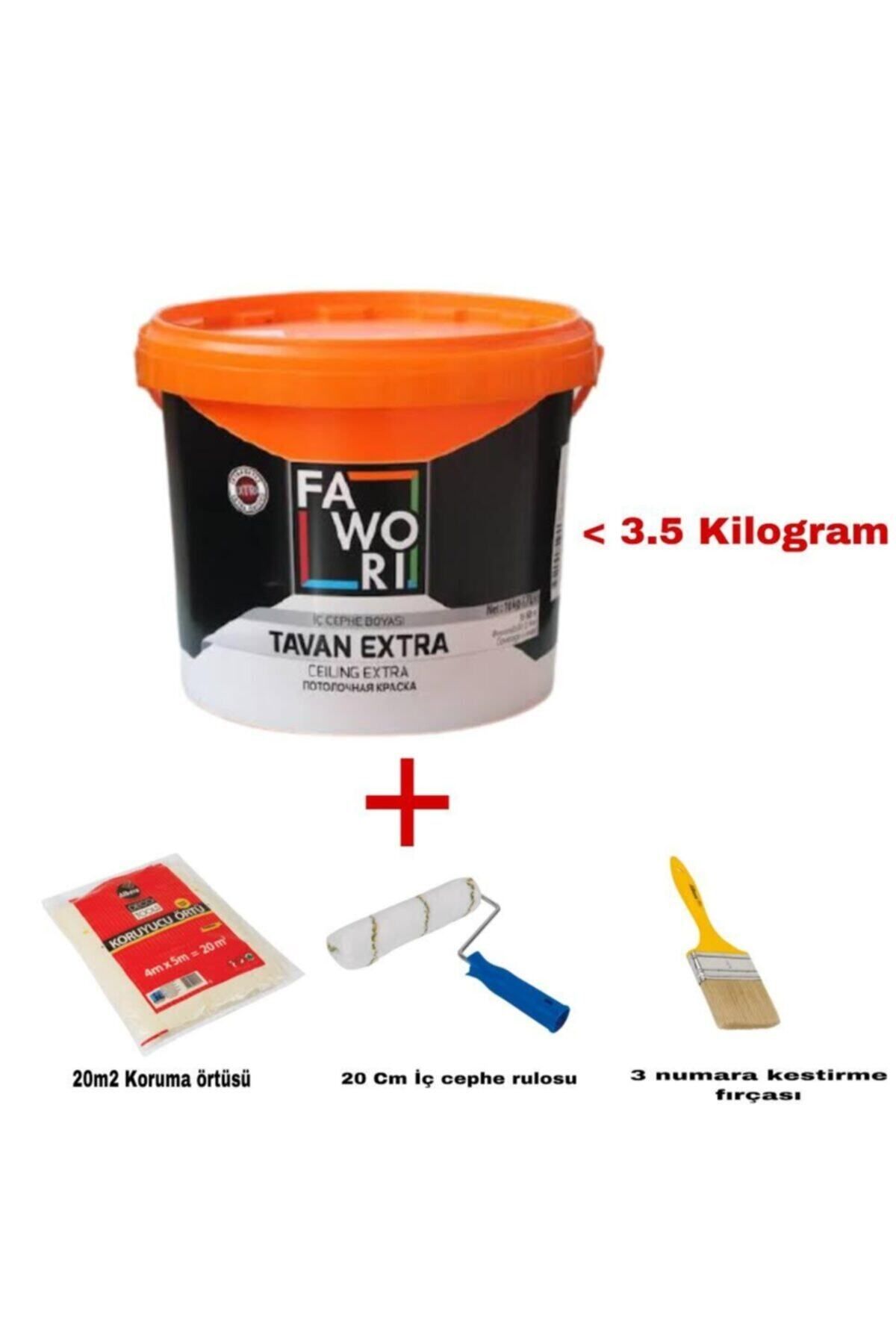 Fawori Extra Tavan Boyası Beyaz 3.5 kg + 20 M2 Koruma Örtüsü + 20 cm Rulo + 3 No Kestirme Fırçası