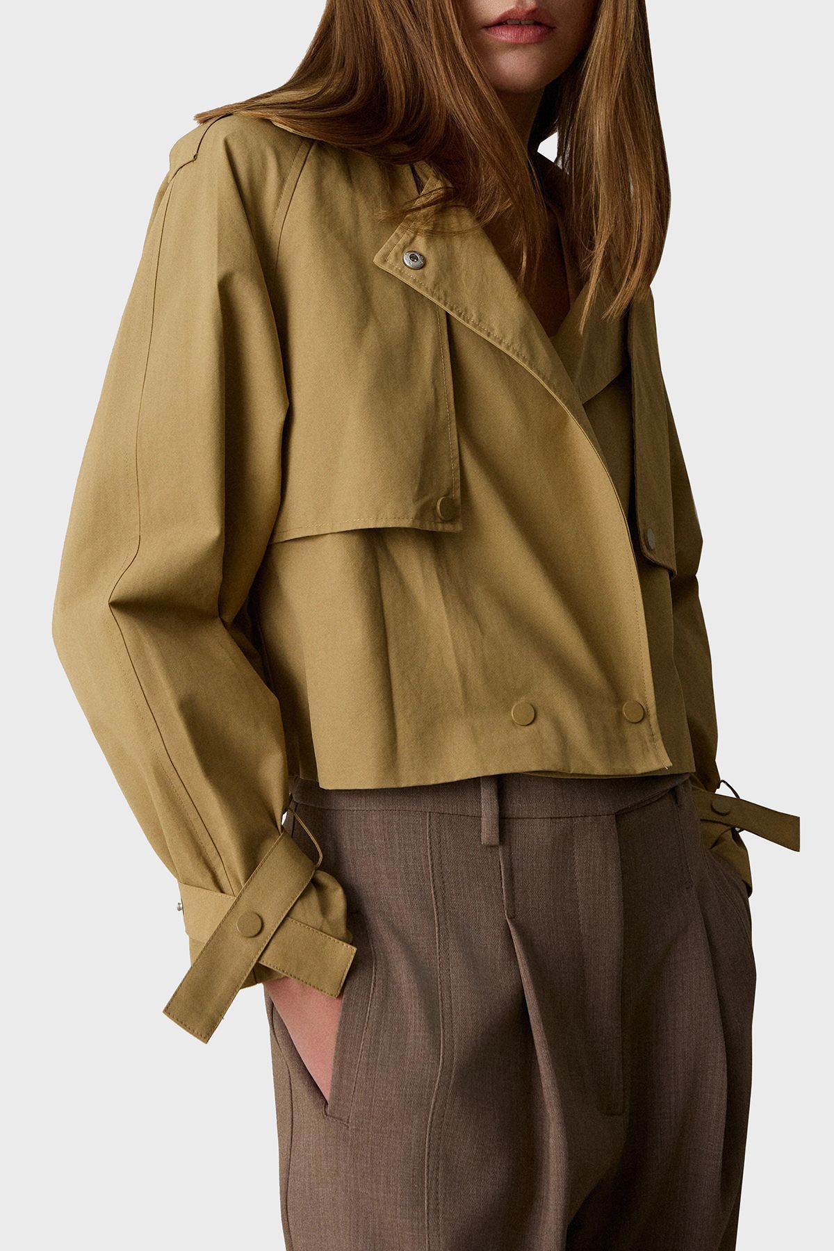BSB-Cotton Regular Fit Snap Buttoned Apache Collar Short Trench Coat Trençkot 053 3