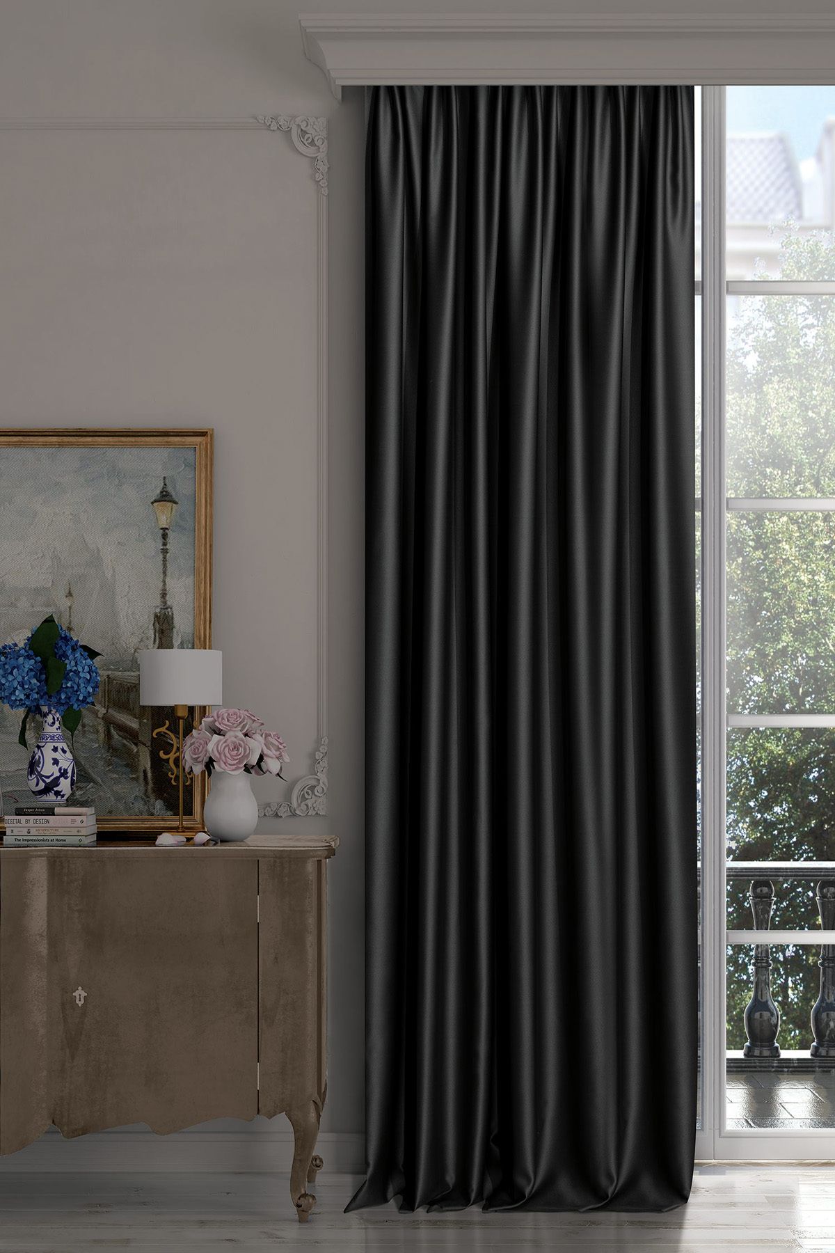 De'Vor-High Quality 100% Light Proof Blackout Black Background Curtain, Thermal Blackout Sunshade Curtain 2