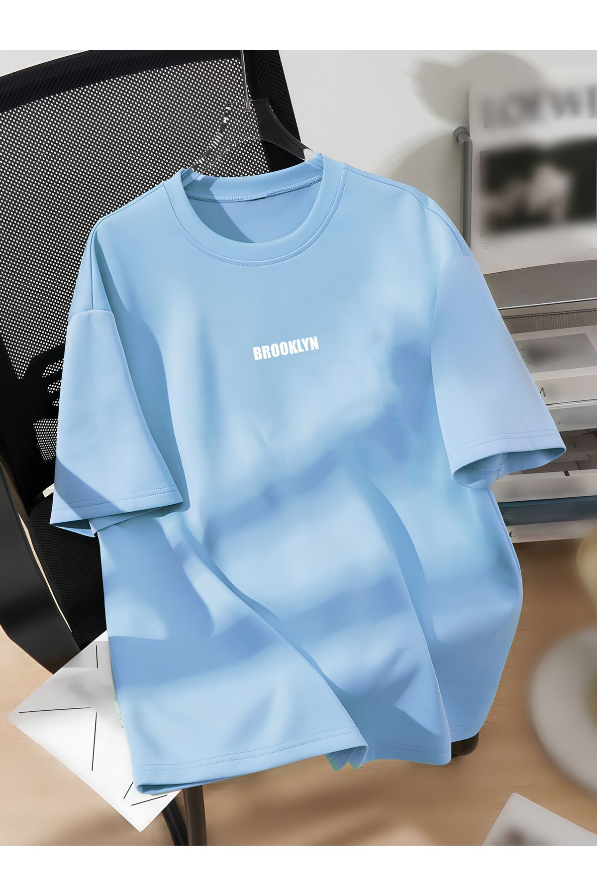 Tarzsokak Unisex Erkek/Kadın BROOKLYN Renkli Özel Baskılı Oversize Pamuklu Bisiklet Yaka T-Shirt