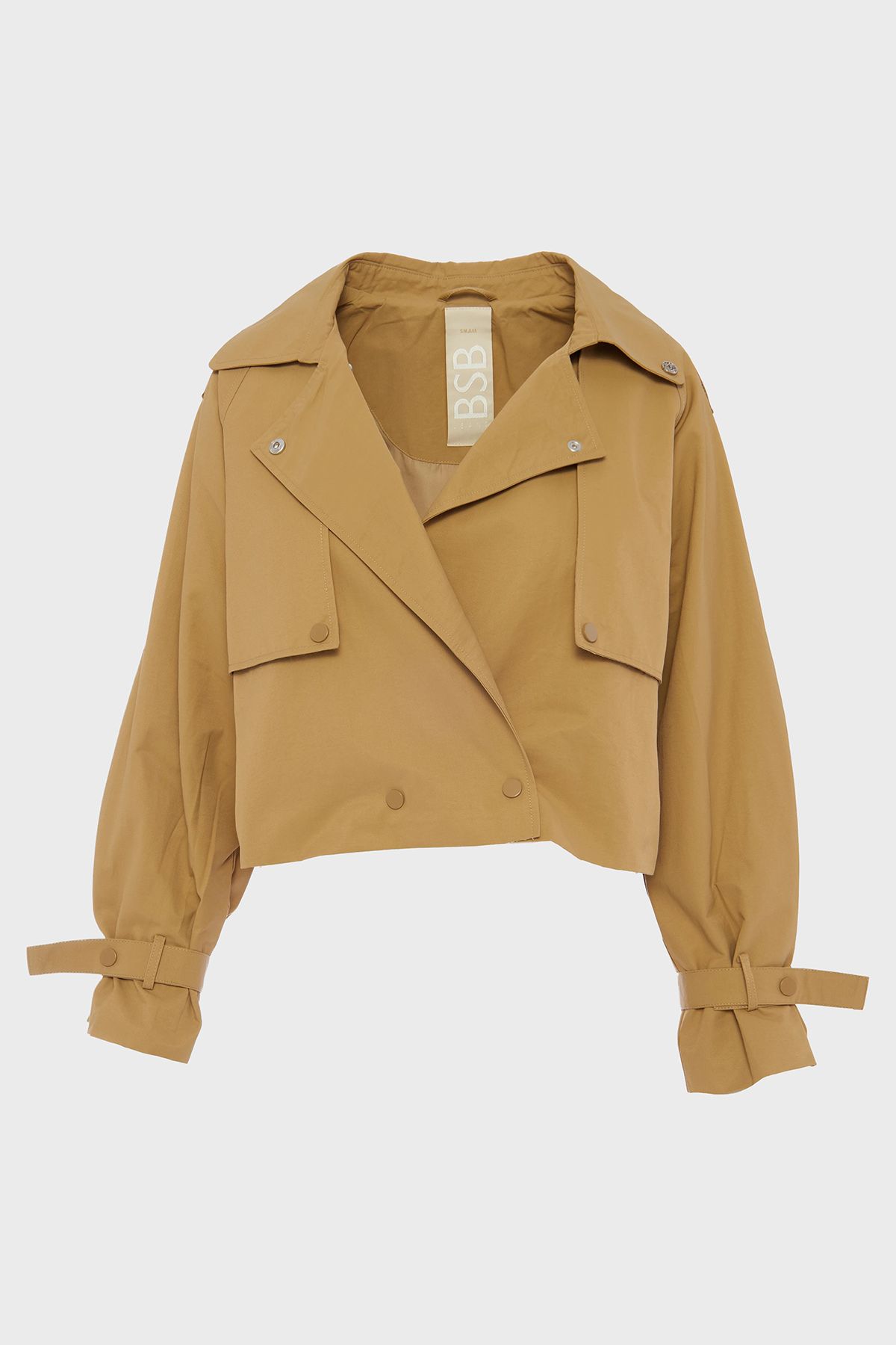 BSB-Cotton Regular Fit Snap Buttoned Apache Collar Short Trench Coat Trençkot 053 6
