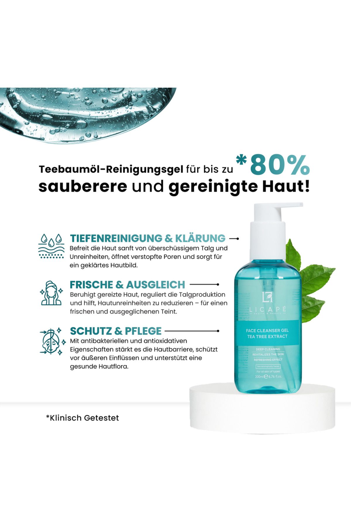 Licape-Tea Tree Gesichtsreinigungsgel 200 ml - Sanfte Tiefenreinigung & Feuchtigkeit 5