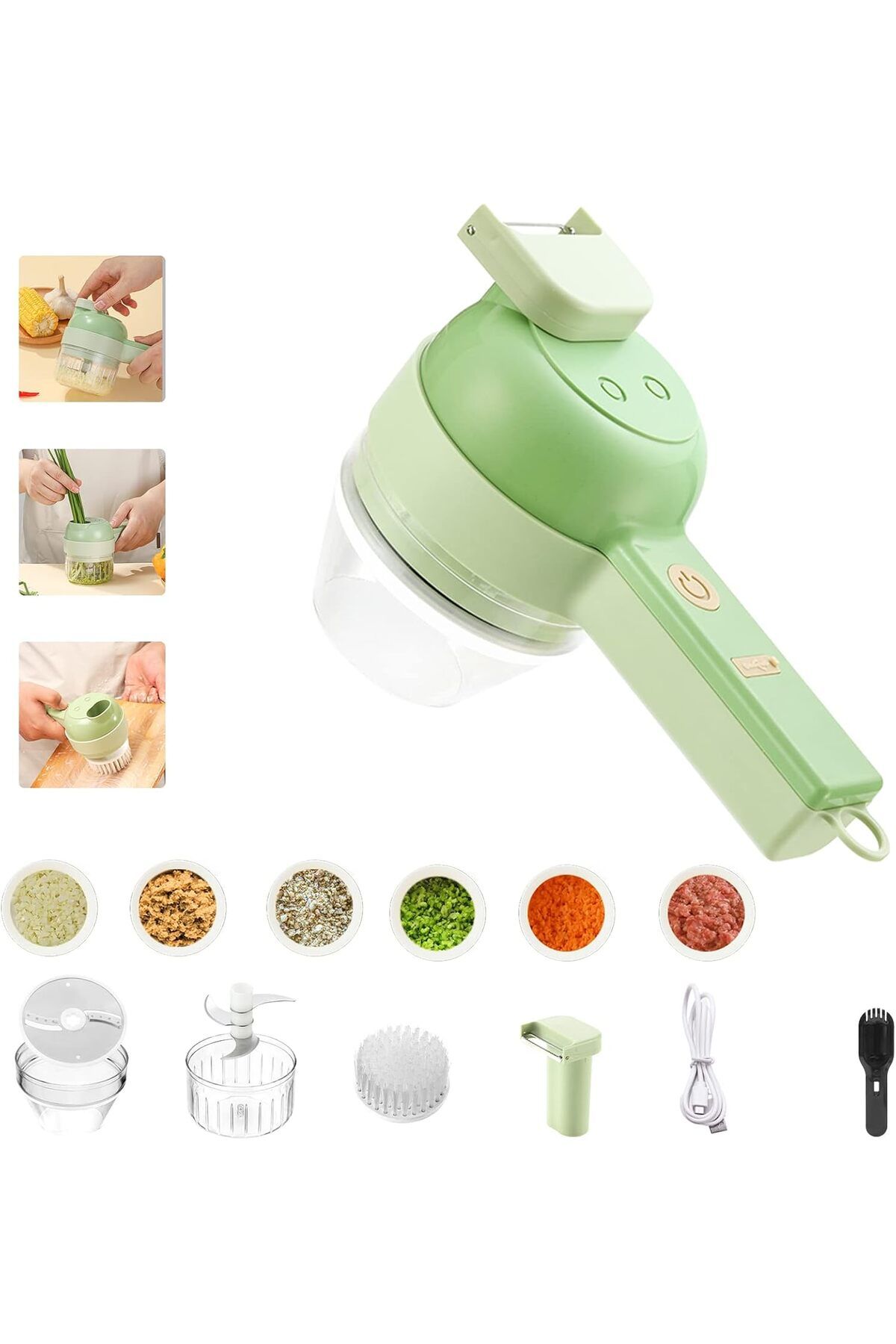 COOYA-4 in 1 Handheld Vegetable Cutter,USB Rechargeable,for Slicing, Cooking,Peeling and Cleaning Brush 1