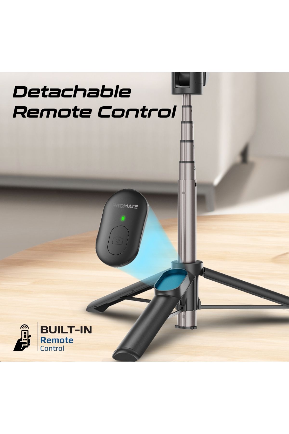 Promate-Bluetooth Telescopic Selfie Stick Extendable, Built-In Tripod And Wireless Remote Controller 5