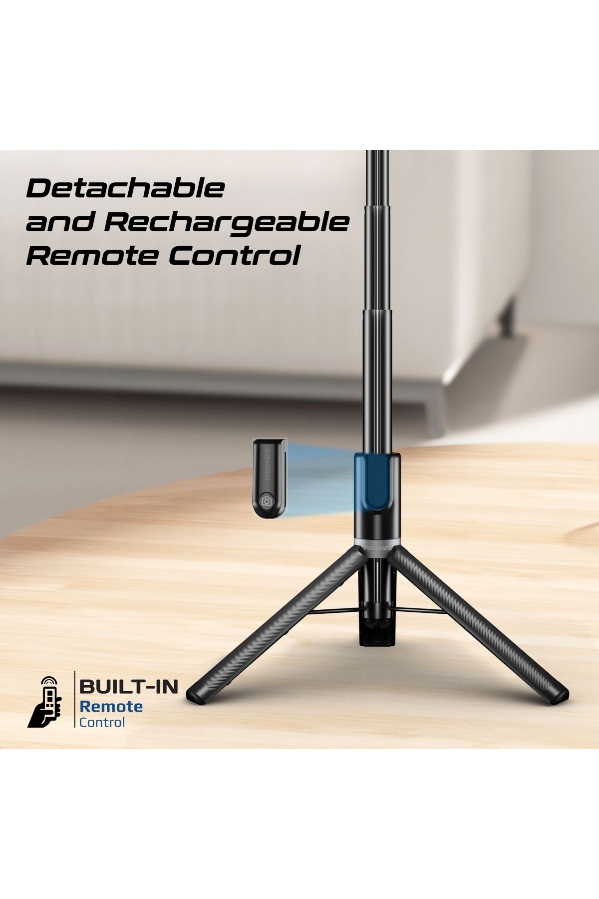 Promate-Universal Selfie Stick with Integrated Tripod Stand, 10m and Built-In Remote Controller 5