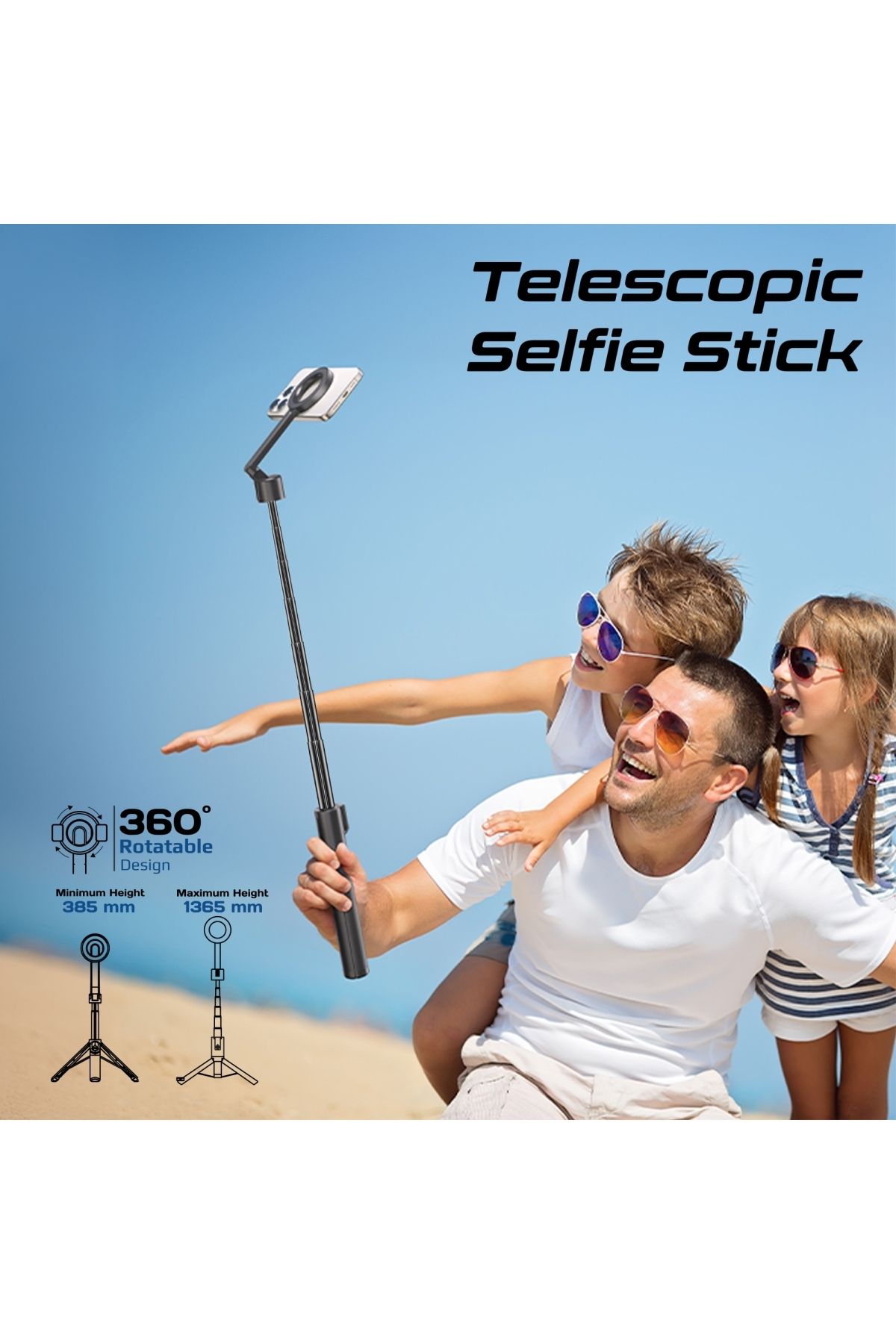 Promate-Universal Selfie Stick with Integrated Tripod Stand, 10m and Built-In Remote Controller 2