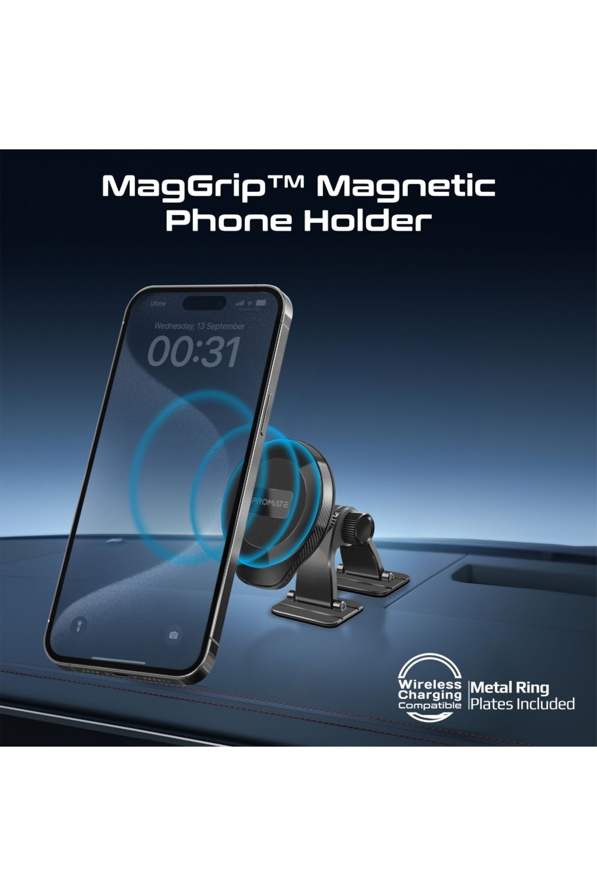 Promate-Magnetic Phone Holder with MagGrip Technology, 360Â° Rotatable  Design, ArcMount Black 2