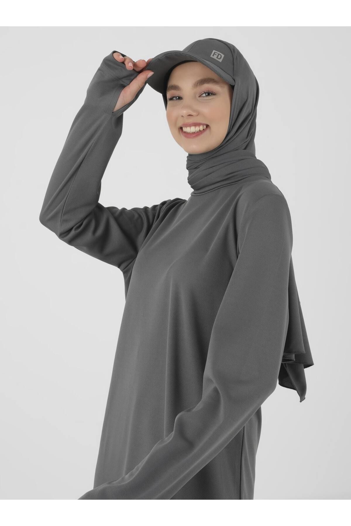 FD SPORTS-Gray Style-hijab Cap Sports Shawl 1