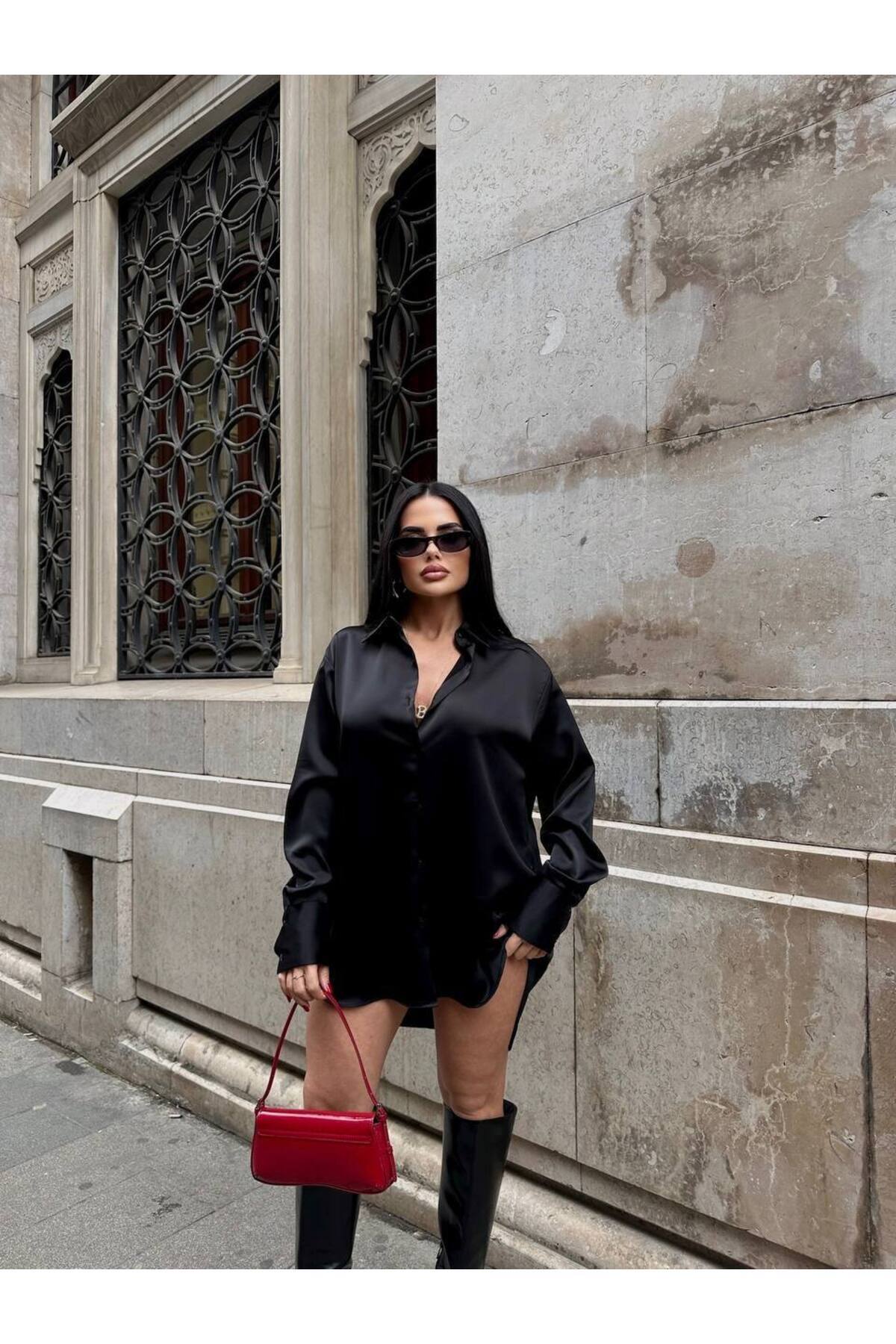 LB Laluna Butik  Kadın Dökümlü Saten Gömlek - Görsel 3