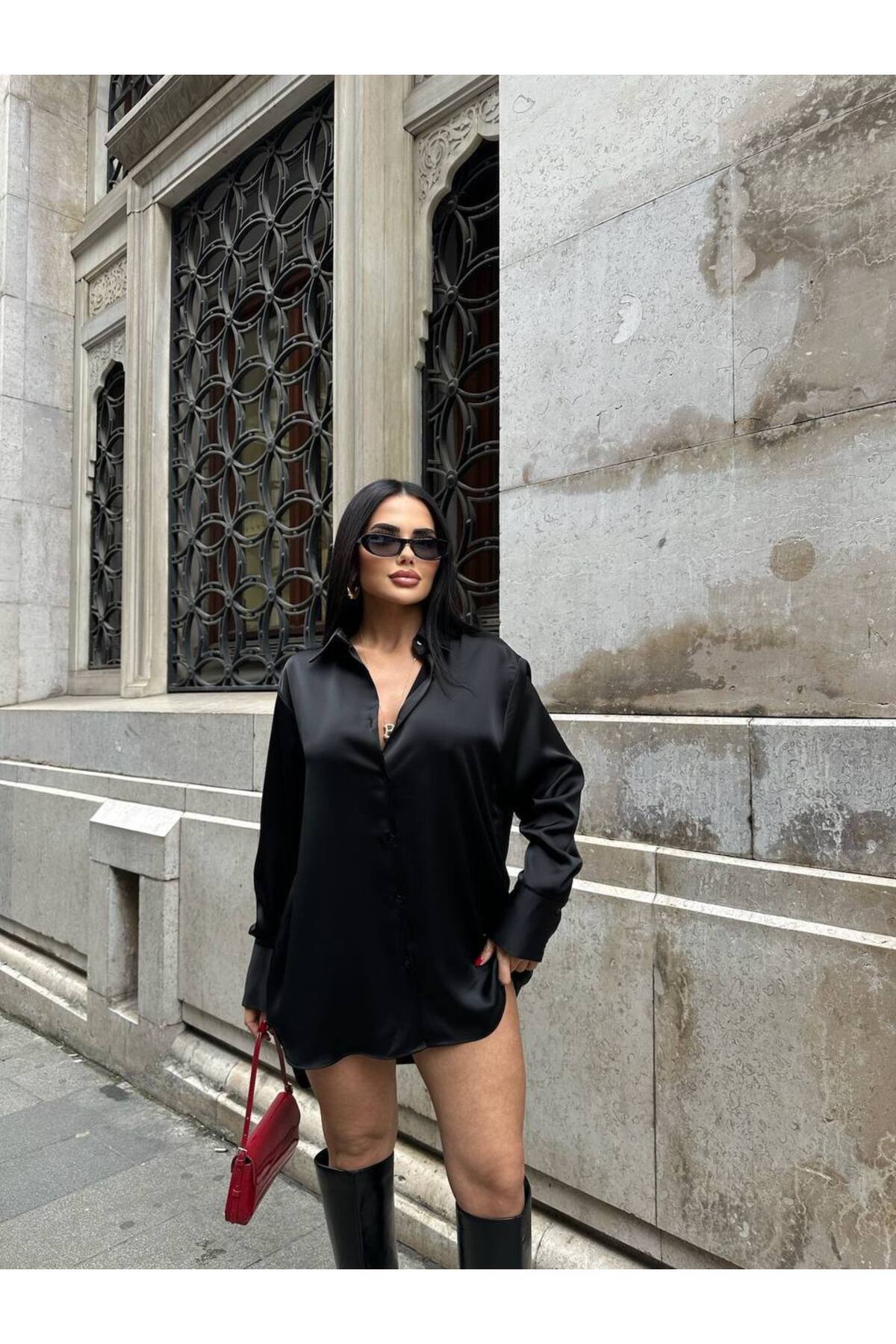 LB Laluna Butik  Kadın Dökümlü Saten Gömlek - Görsel 4