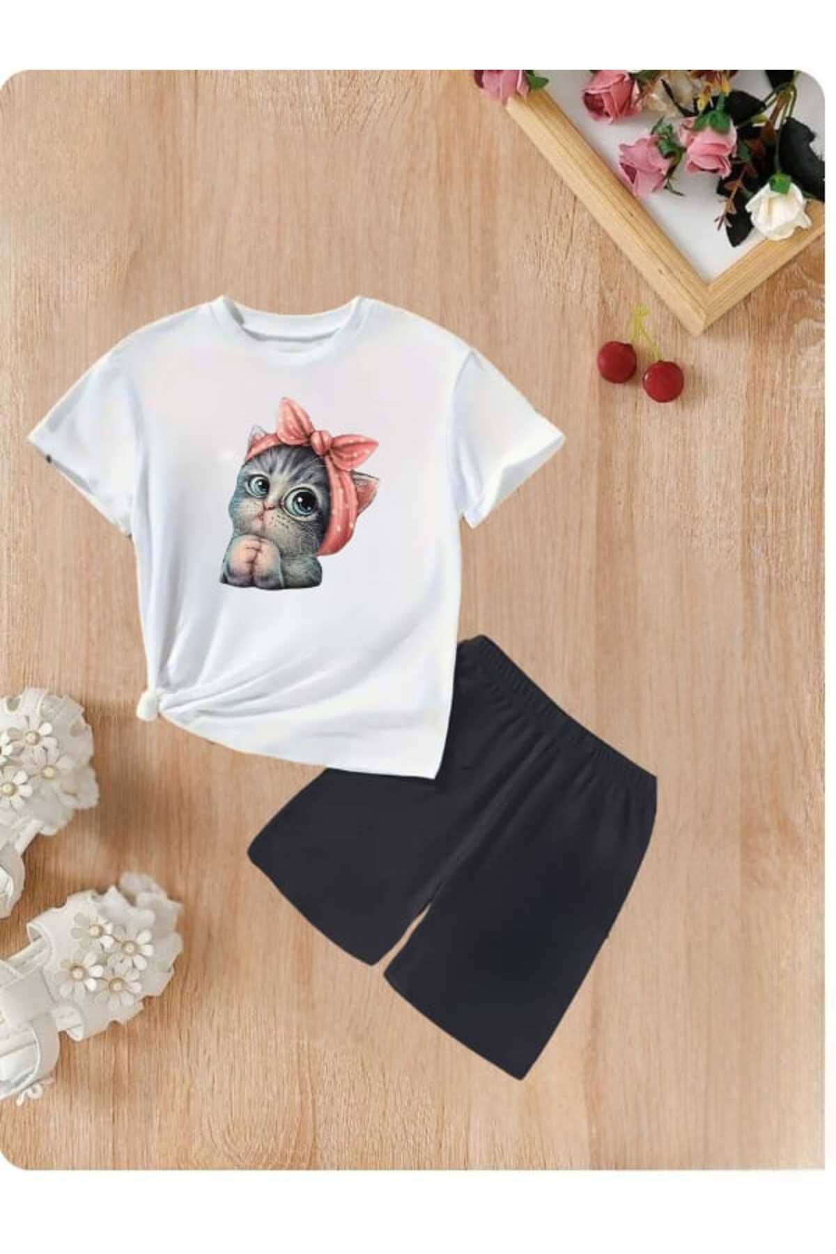 DOCE ELEGANTE-Cute Kitten Printed Children's Summer Suit 1