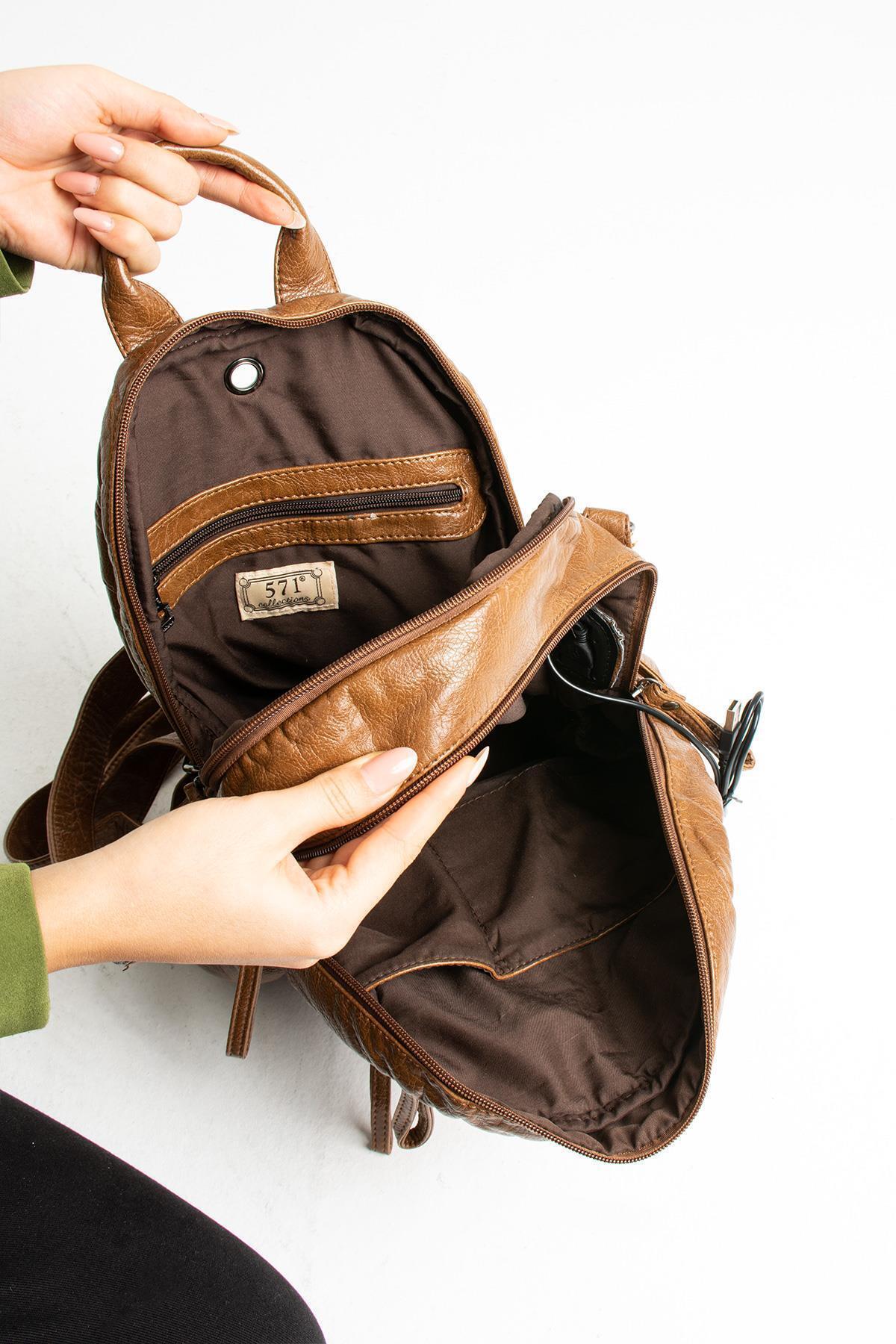 571 Collections Çanta USB Giriş ve Taşıma Cepli-Şarj Kablolu Akıllı Yıkama Deri Sırt Çantası fotoğrafı 5 (önizleme)