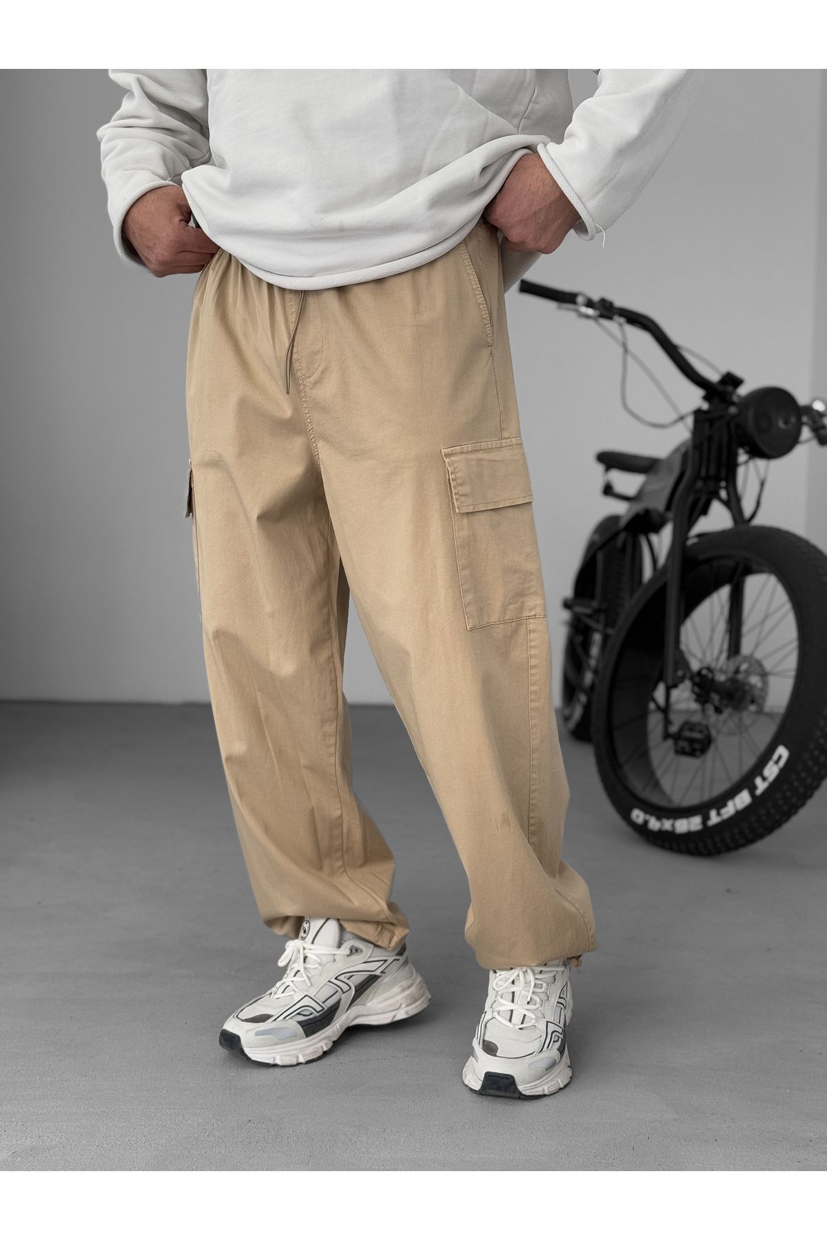 BYBASICMAN-Beige Lycra Stopper Cargo Pants Yp-4057 2