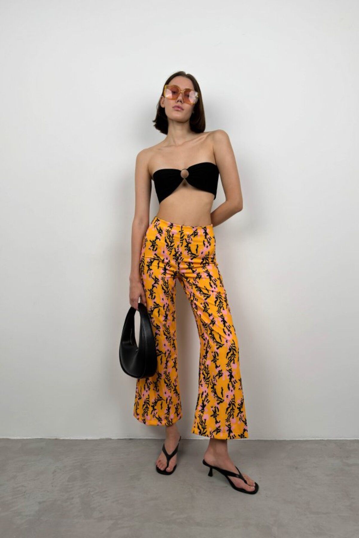 fh fashionhere Desenli Boru Paça Pantolon