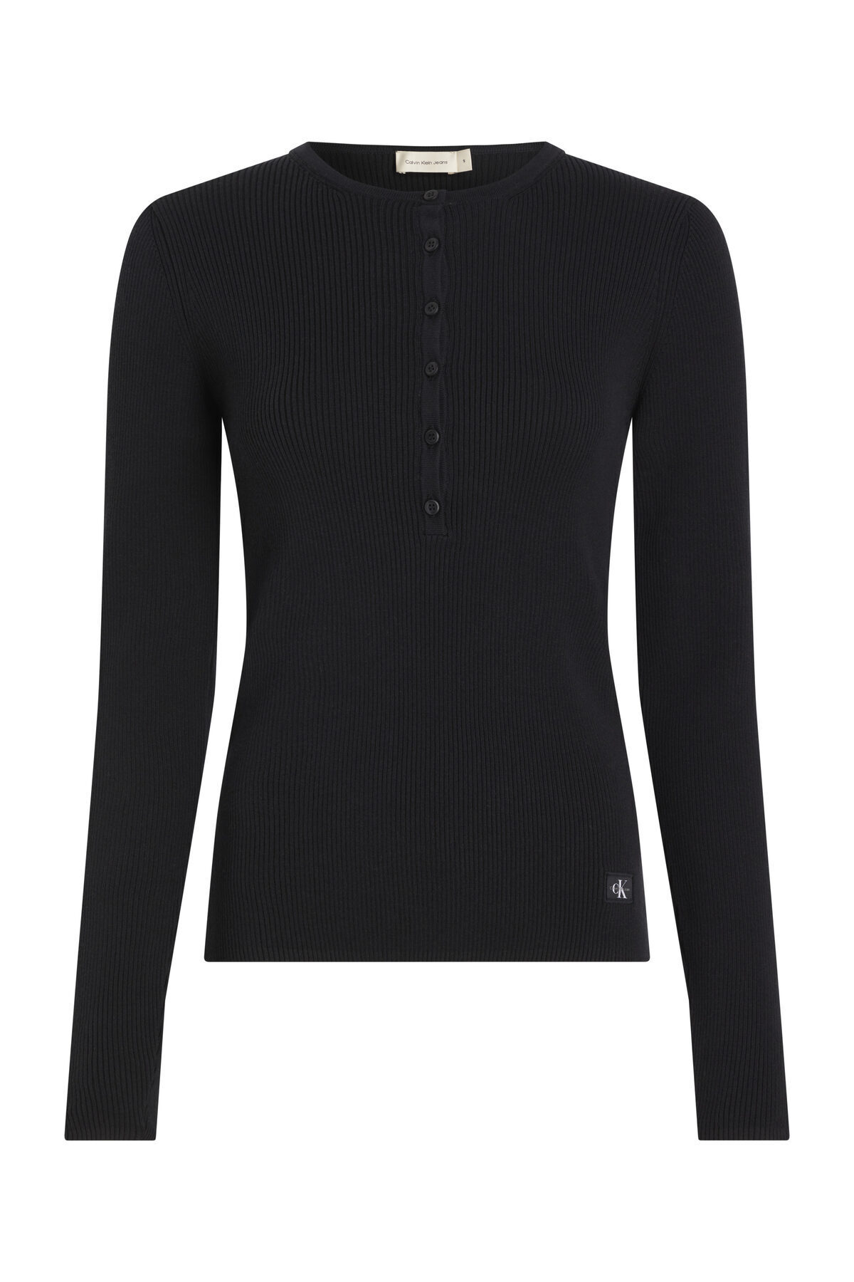 Calvin Klein Woven Label sveter Henley – uvoľnený strih