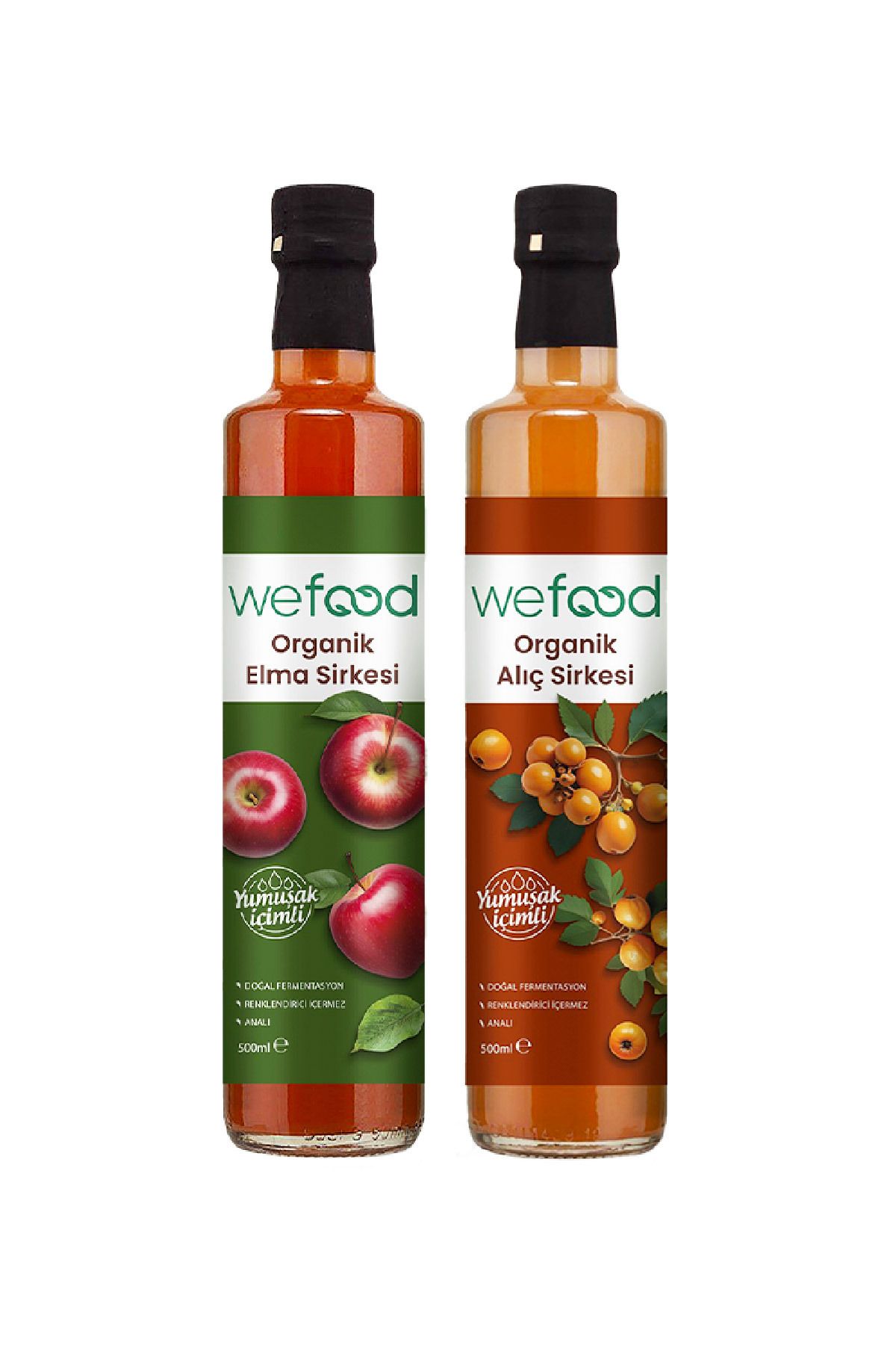 Wefood Organik Alıç Sirkesi 500 Ml + Organik Elma Sirkesi 500 Ml