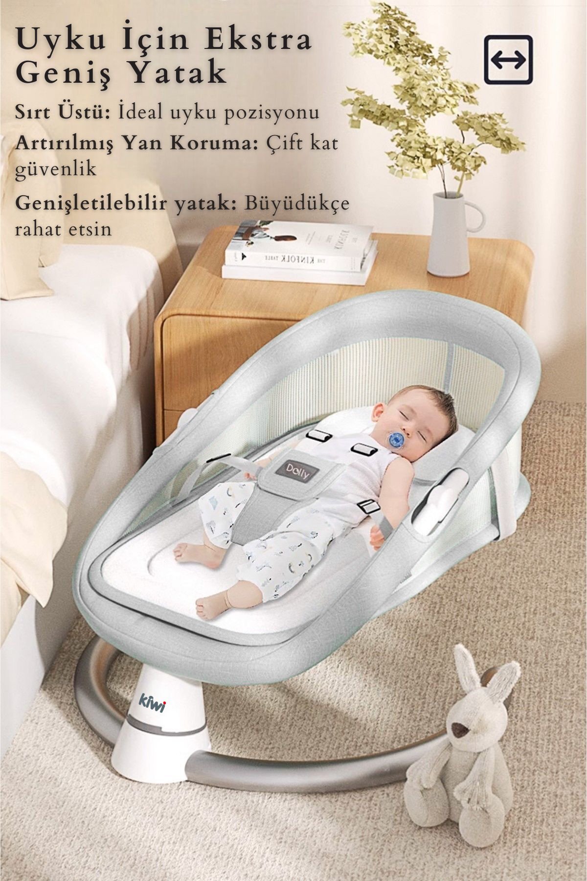 Kiwi Dolly 2in1 Otomatik Sallanan Kademe Ayarlı  Beşik ve Anakucağı - Antrasit fotoğrafı 2 (önizleme)