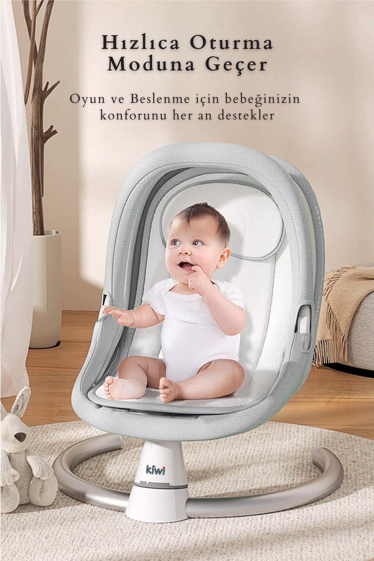 Kiwi Dolly 2in1 Otomatik Sallanan Kademe Ayarlı  Beşik ve Anakucağı - Antrasit fotoğrafı 4 (önizleme)