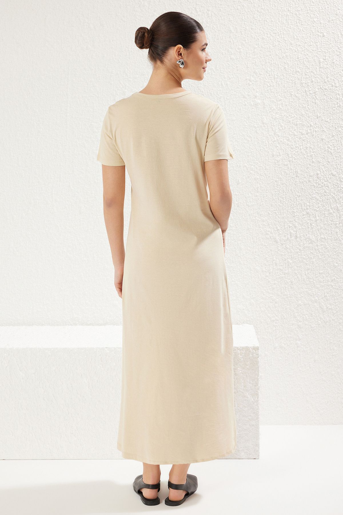 Trendyol Modest-Μαύρο-δερμάτινο κοντομάνικο πλεκτό φόρεμα εσωτερικά TCTSS25EB00075 7