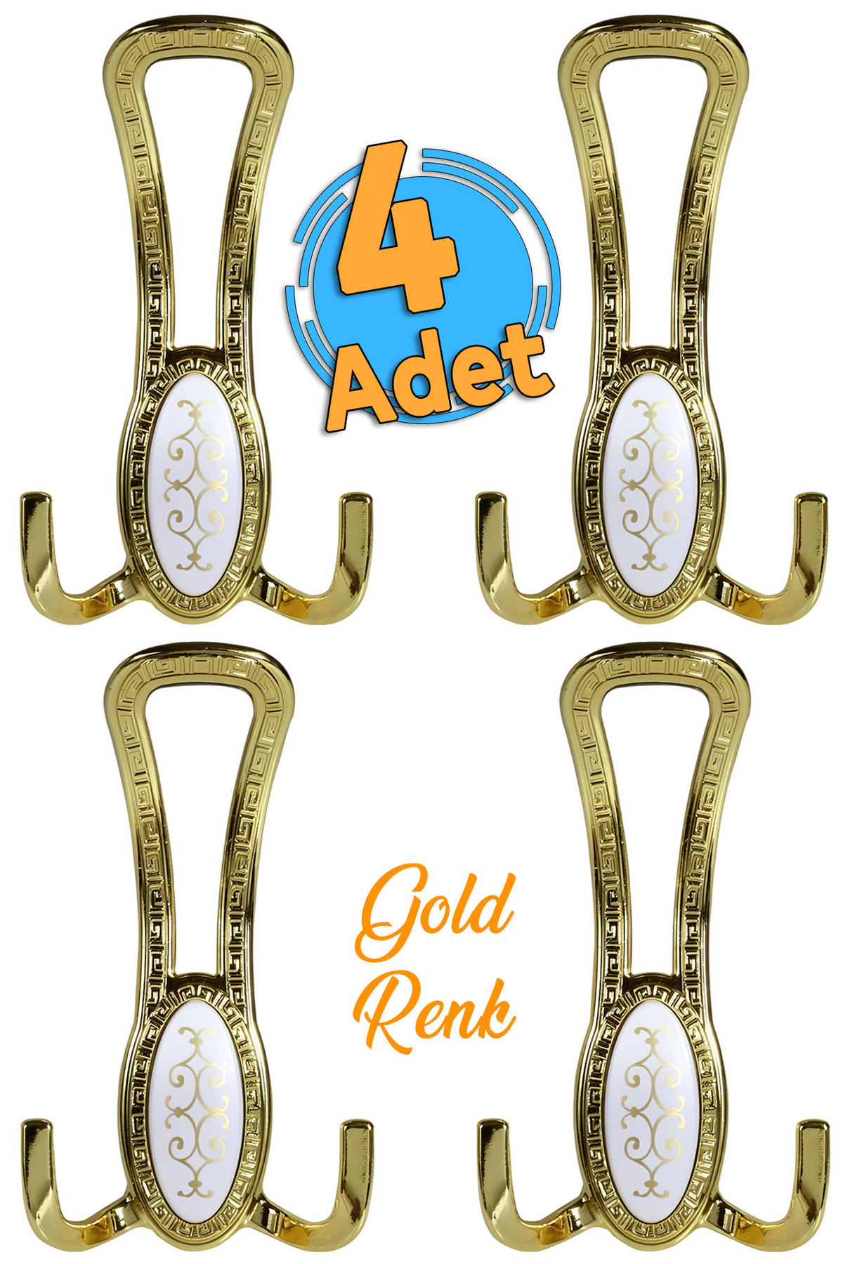 Seçil Coat Rack Cloakroom Wall Wardrobe Dress Furniture Door Hanger Hanger Gold Metal (4 PCS)