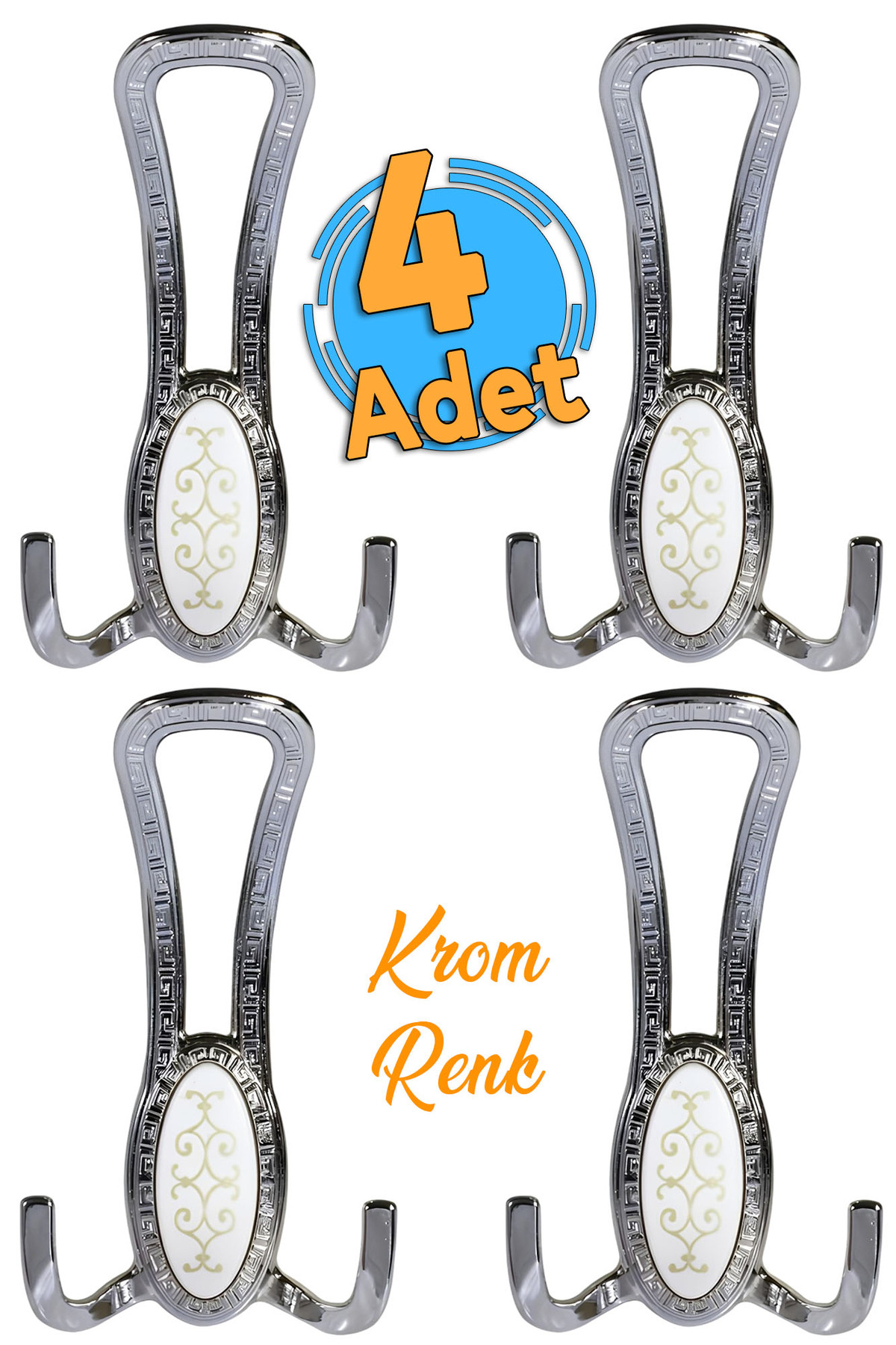 Seçil Coat Rack Cloakroom Wall Wardrobe Dress Furniture Door Hanger Hanger Chrome Metal (4 PCS)