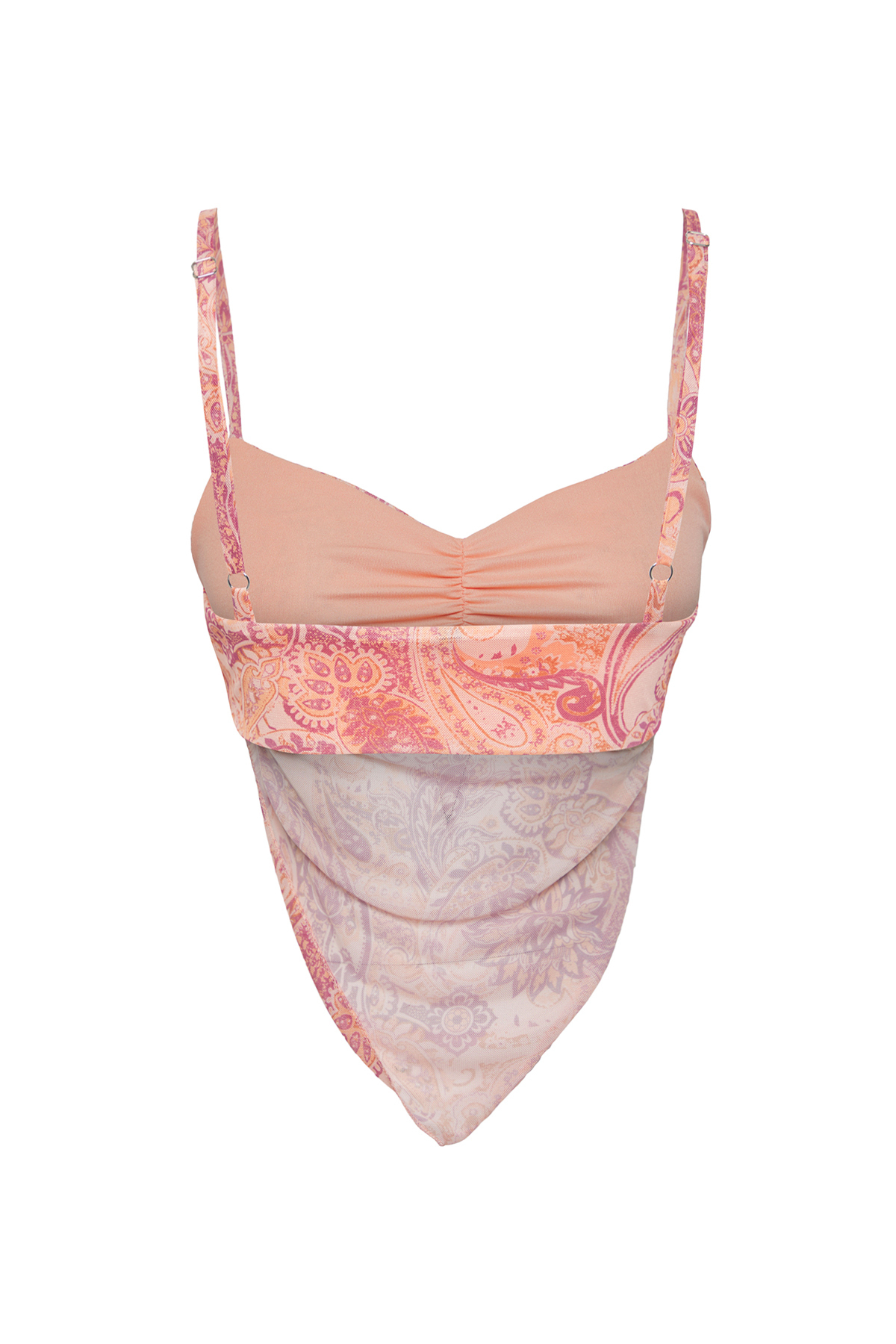 Trendyolmilla  Pembe Baskılı Sırtı Çapraz Askılı Asimetrik Etek Uçlu Tül Örme Bluz TWOSS23BZ00566 - Görsel 6