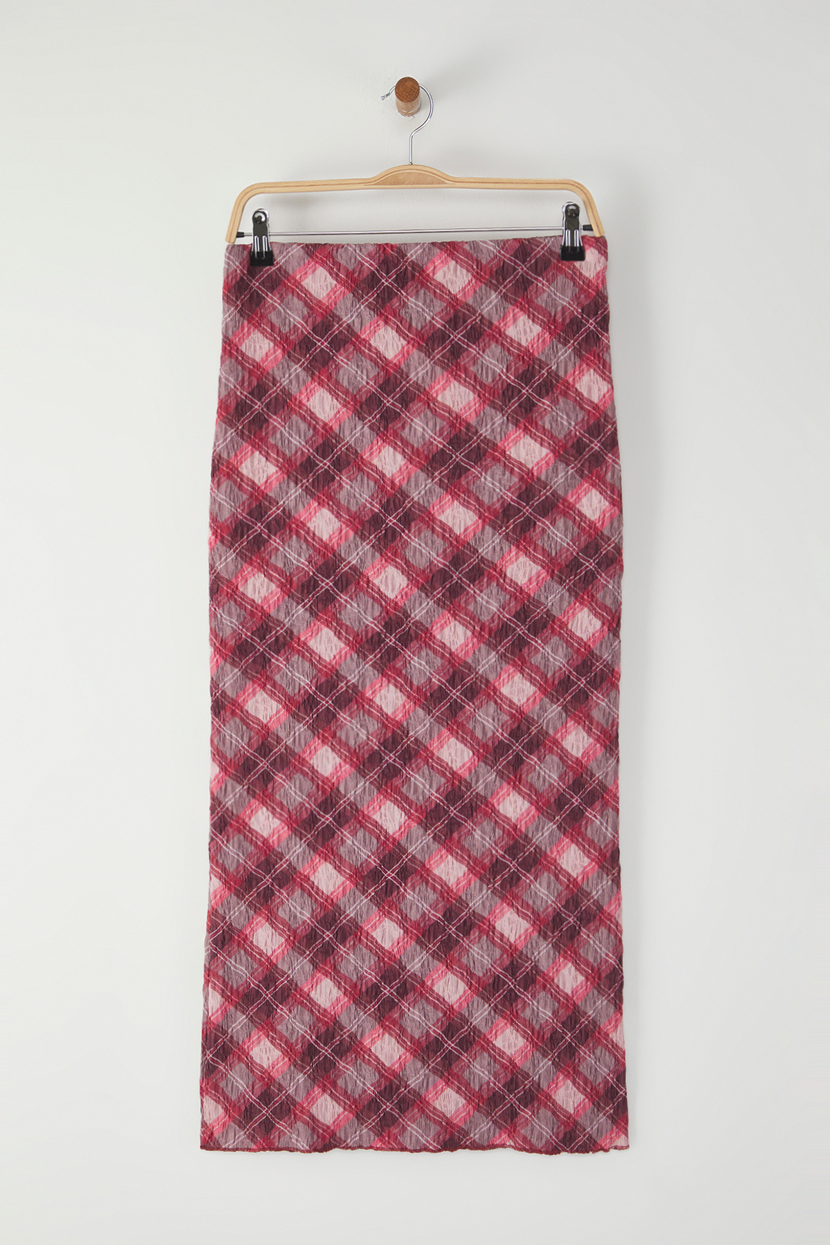 Trendyolmilla  Çok Renkli Dokulu Ekoseli Kumaş Baskılı Maxi Esnek Örme Etek TWOSS25ET00115 - Görsel 5