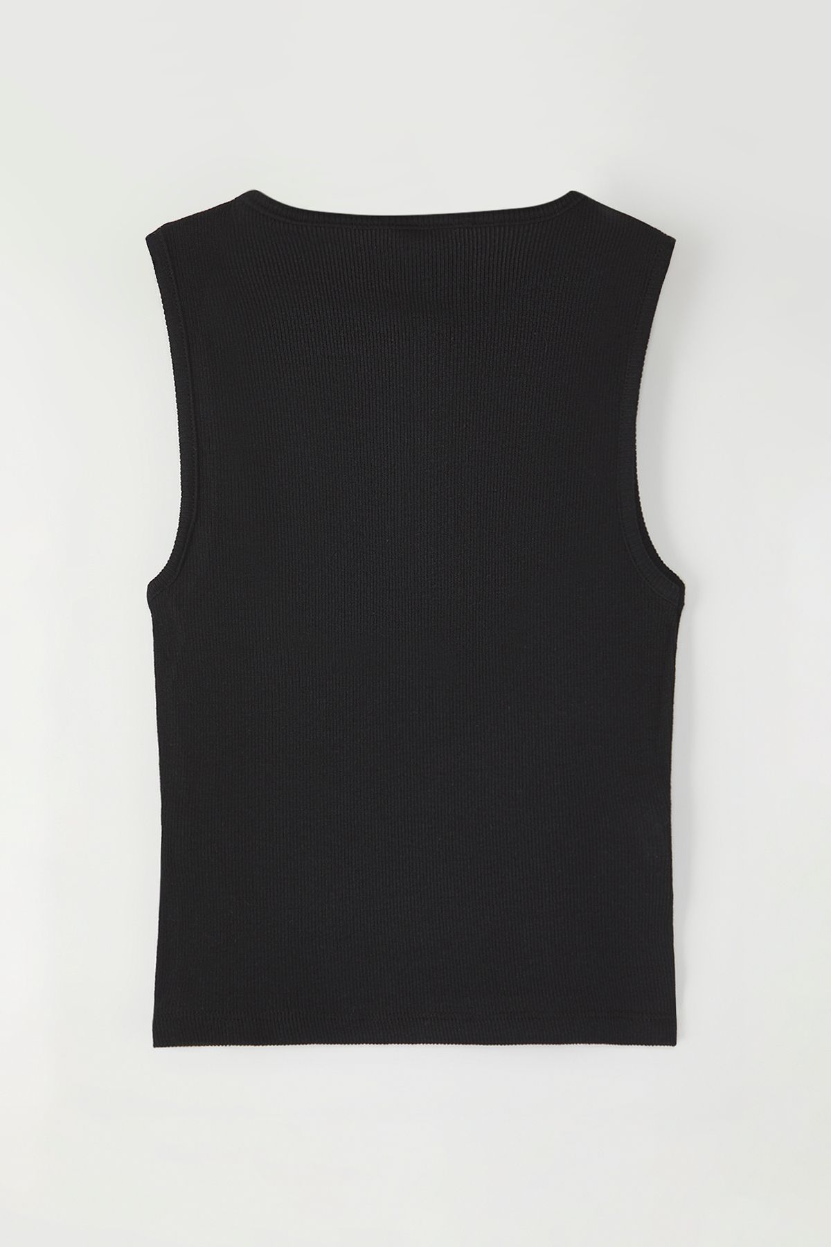 Trendyol Collection-Stretchy Corduroy Crop Undershirt - Pool Collar, Zero Sleeve, Black Button - Twoss25Al00028 6