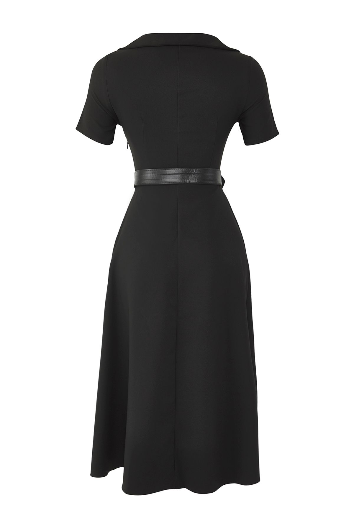 Trendyol Collection-Czarna, zapinana na guziki szczegółowa tkana sukienka midi z rozcięciem/rozcięciem na pasek TWOSS22EL1185 7